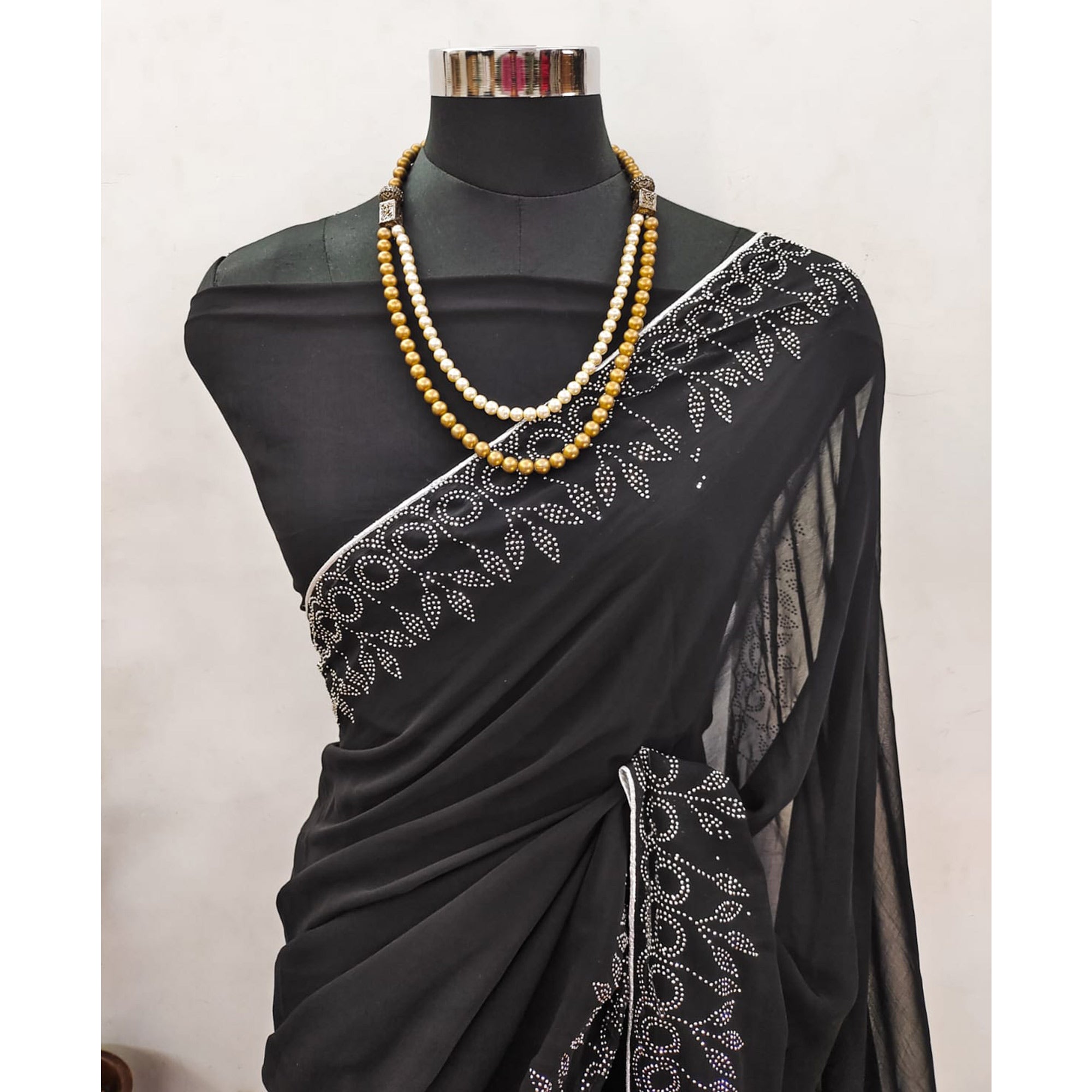 Black Swarovski Work Embroidered Georgette Saree