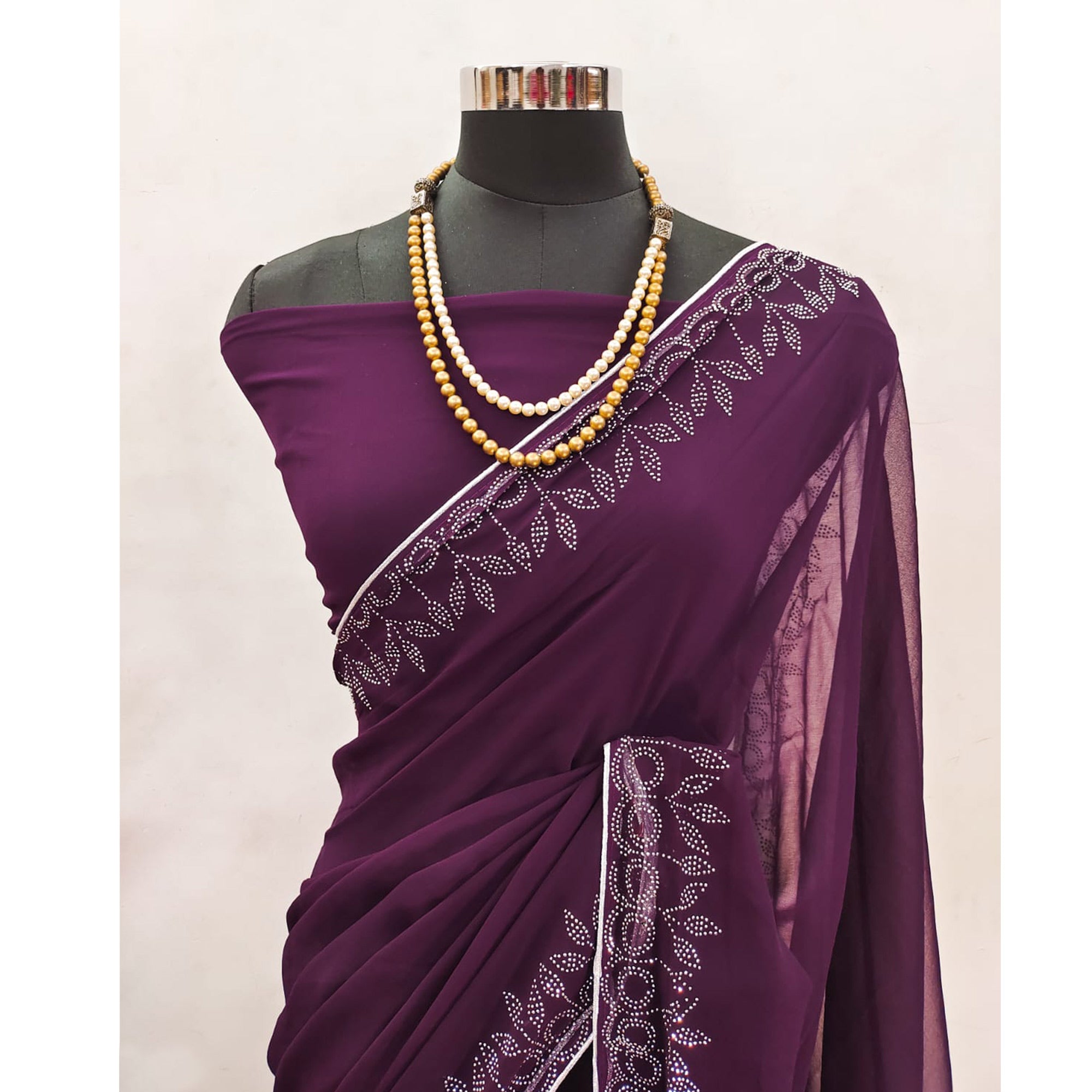 Purple Swarovski Work Embroidered Georgette Saree