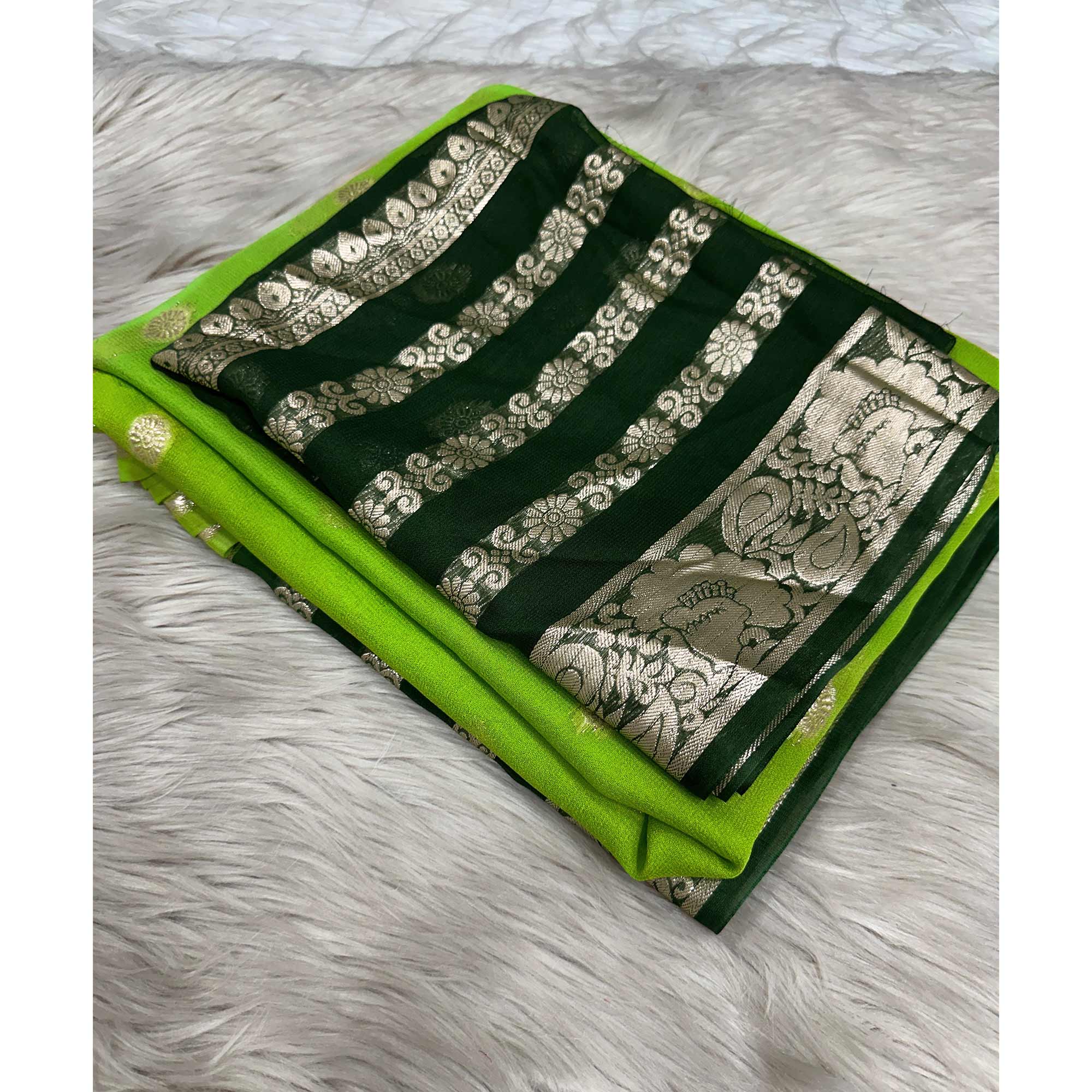 Green Saree In Pure Viscose Featuring Intricate Floral Zari Weaving