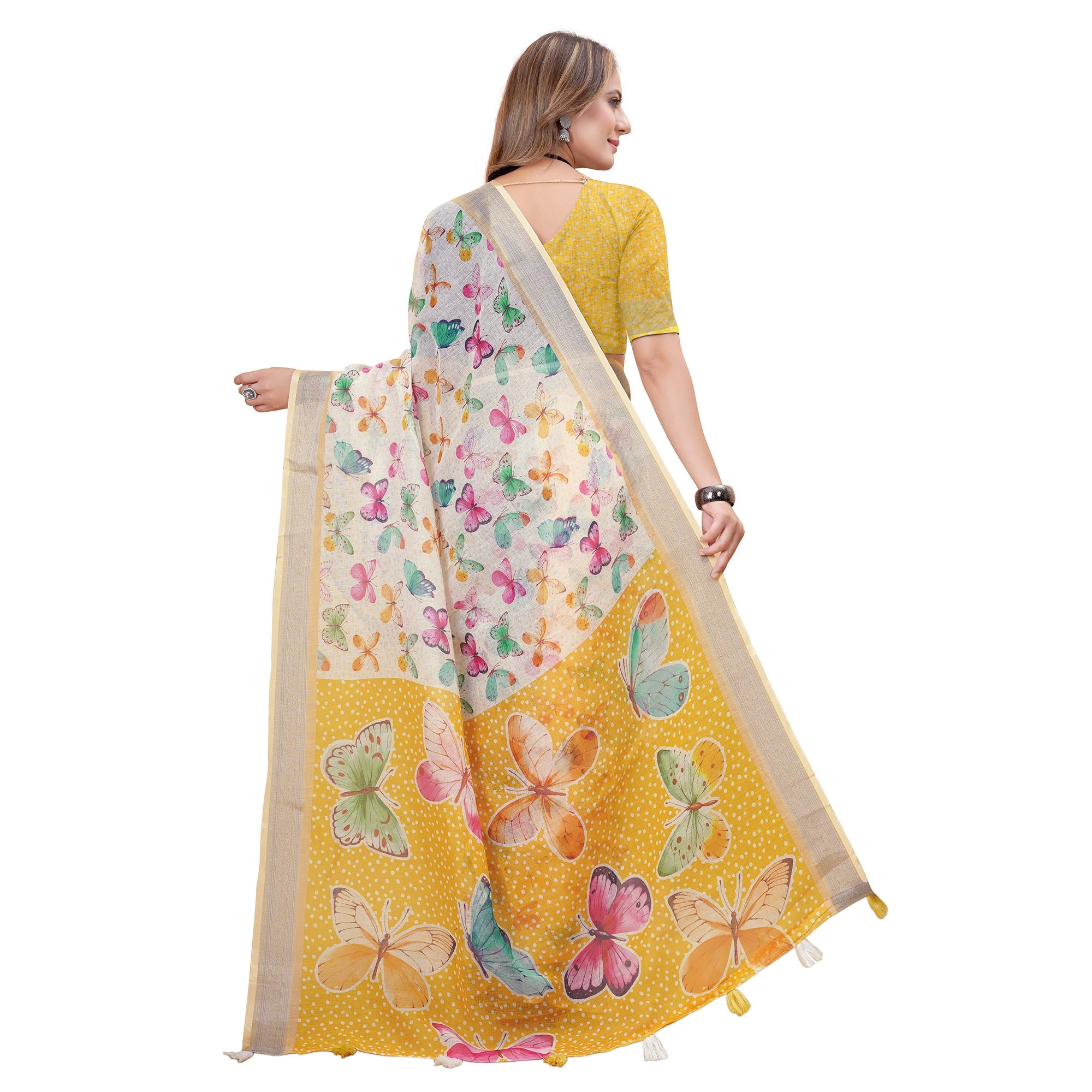 Multicolor Printed Linen Saree