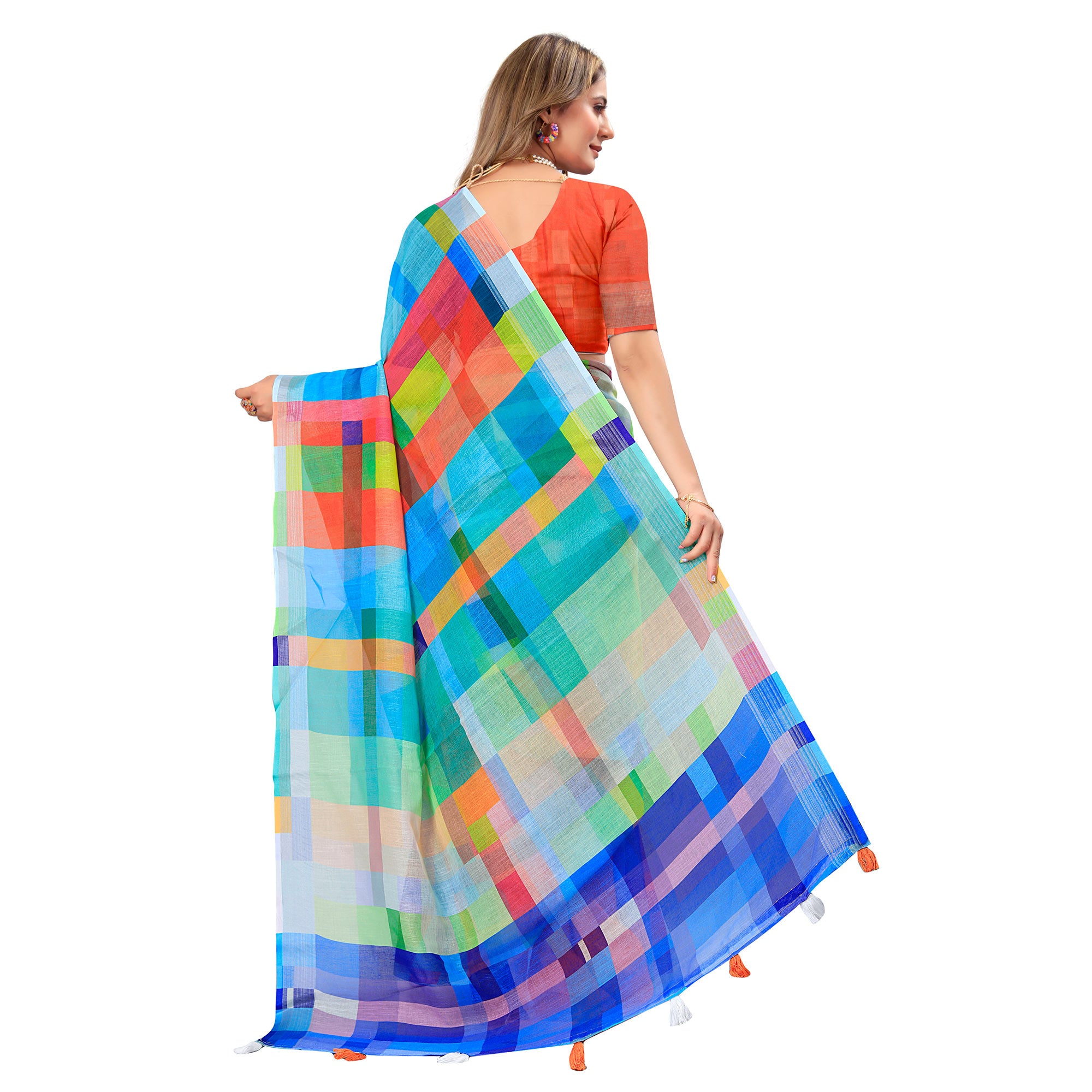 Multicolor Printed Linen Saree