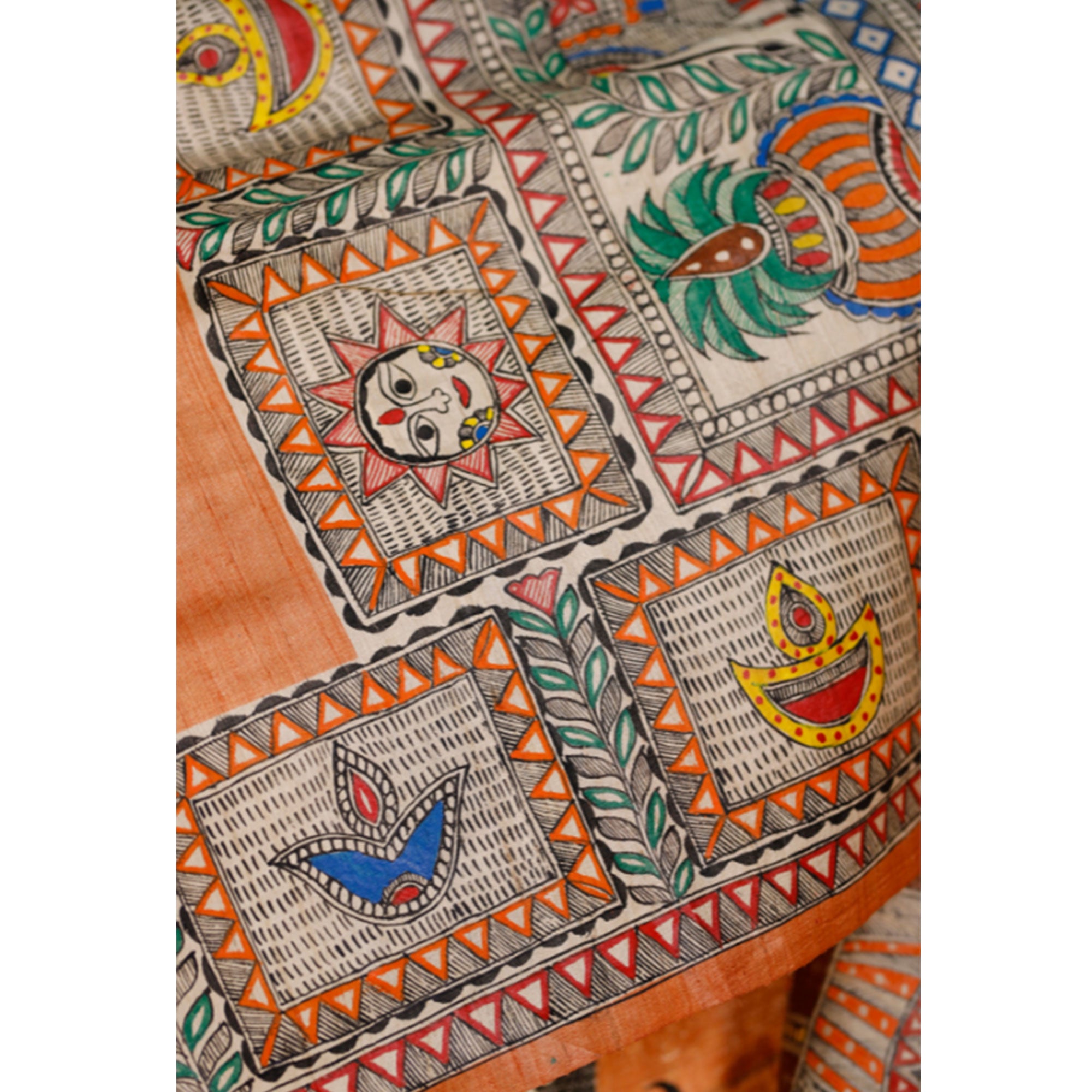 Peach Kalamkari Printed Linen Saree