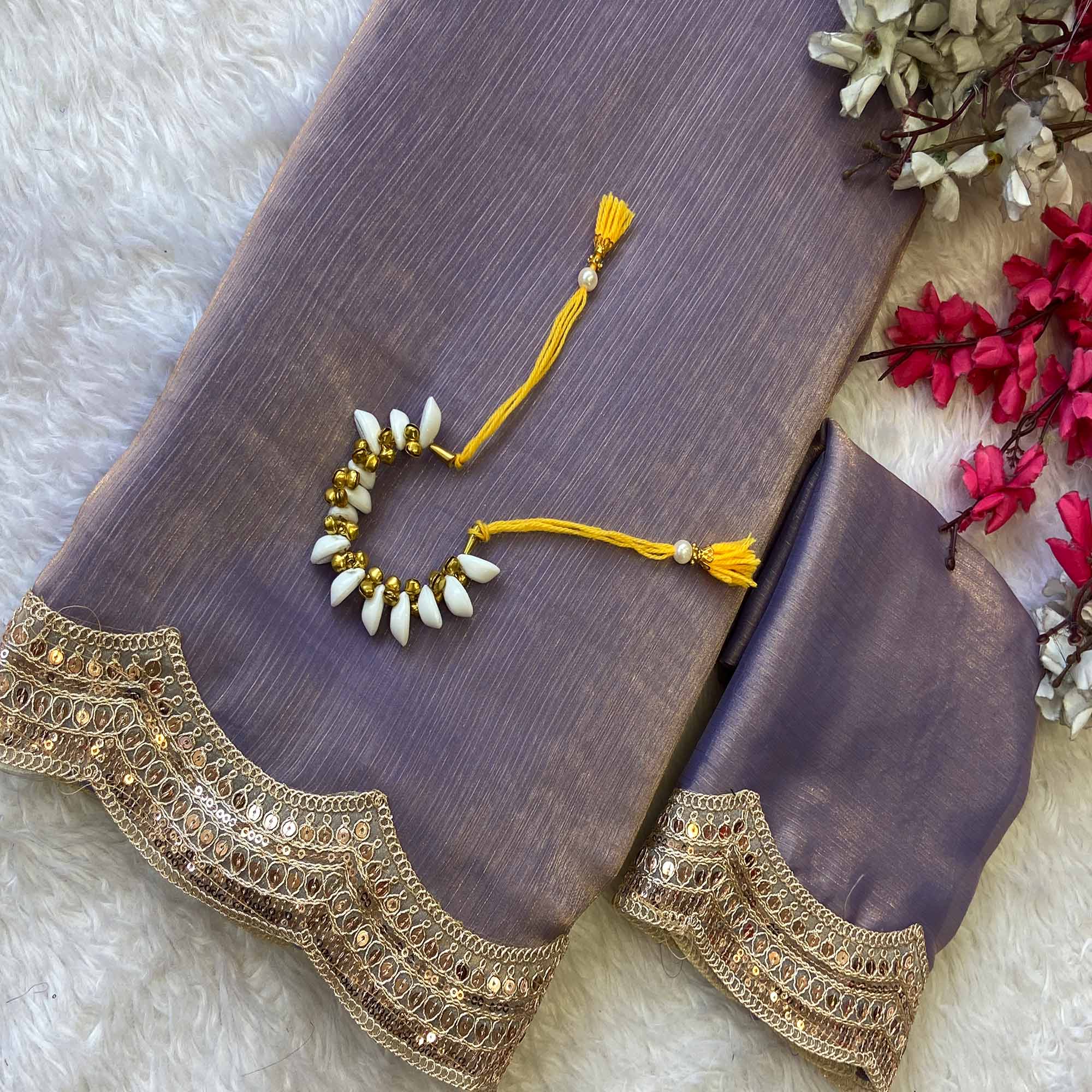 Lavender Solid Chiffon Saree Accented with Embellished Border