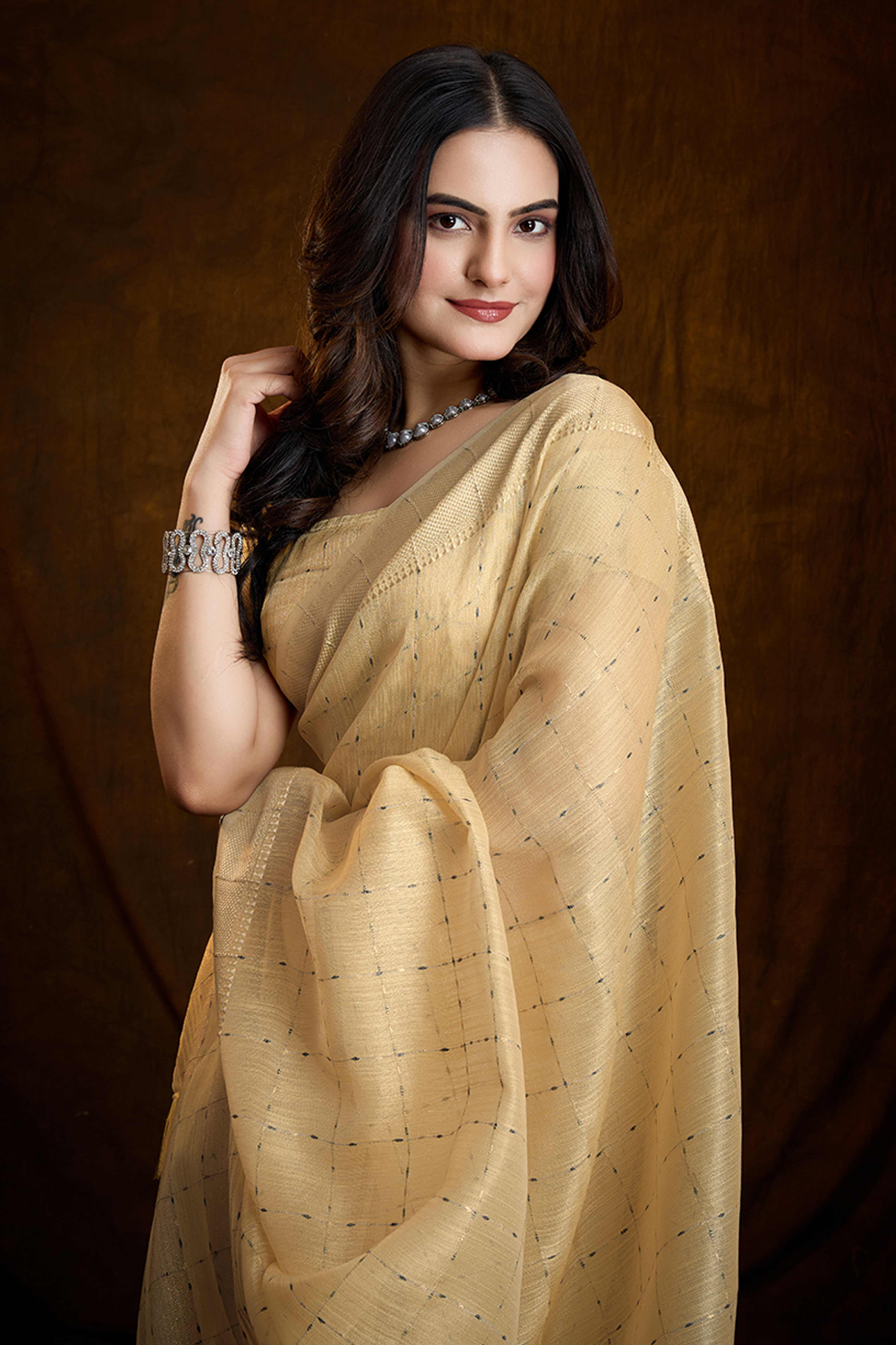 Yellow Cotton Silk Saree with Rich Zari Weaving in Checkered Style