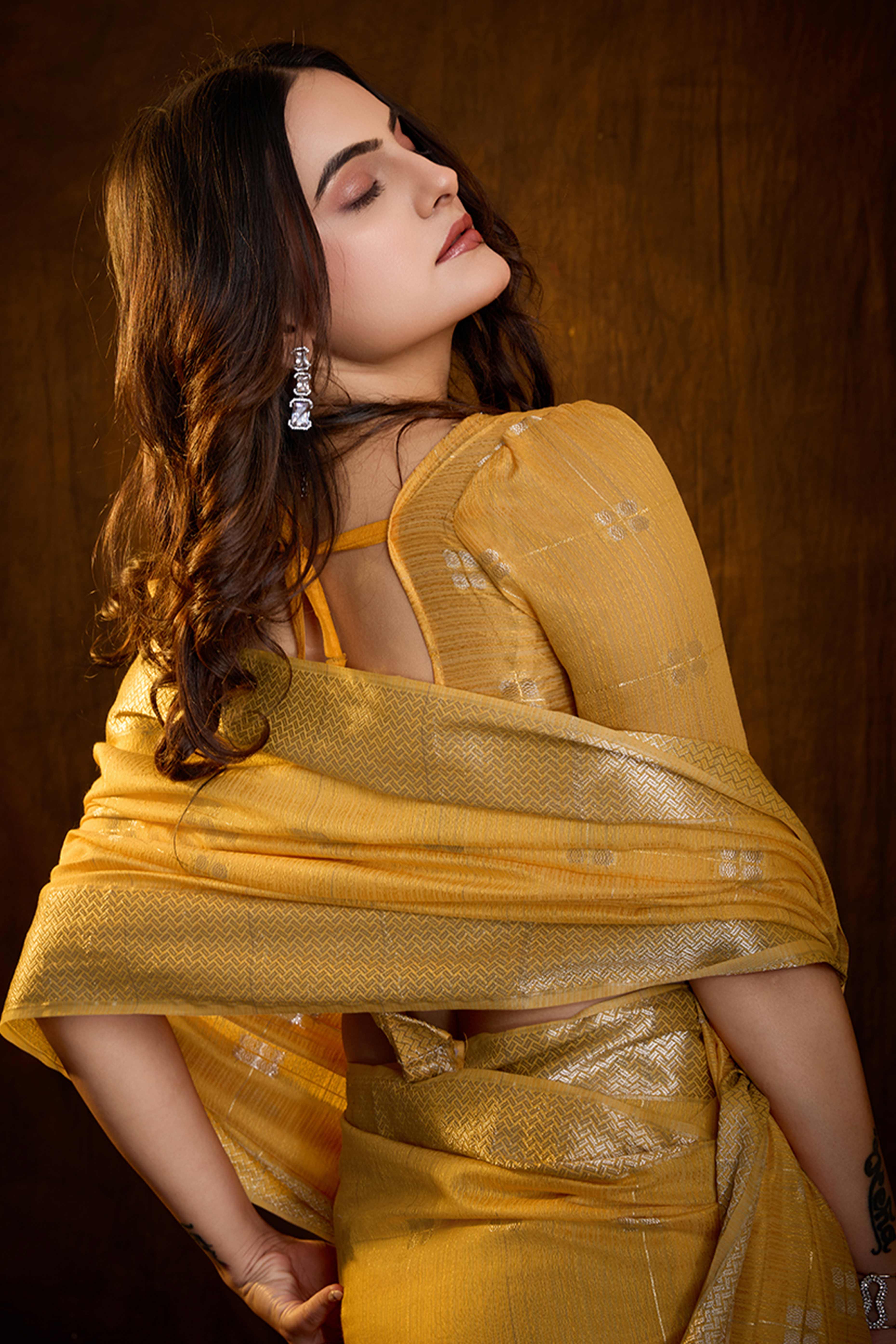 Yellow Zari Woven Saree in Lustrous Cotton Silk Fabric