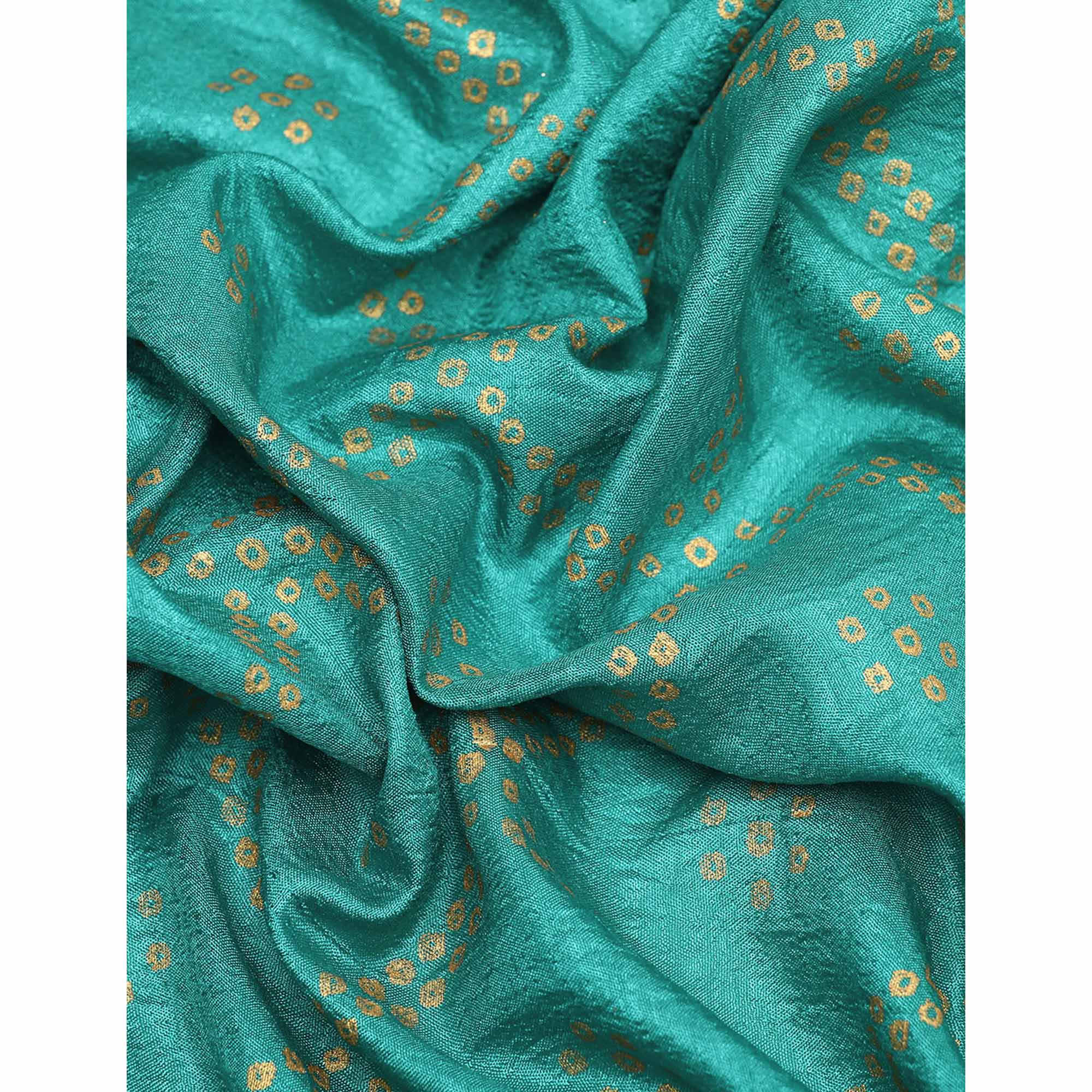 Rama Blue Bandhani Foil Printed Vichitra Silk Saree
