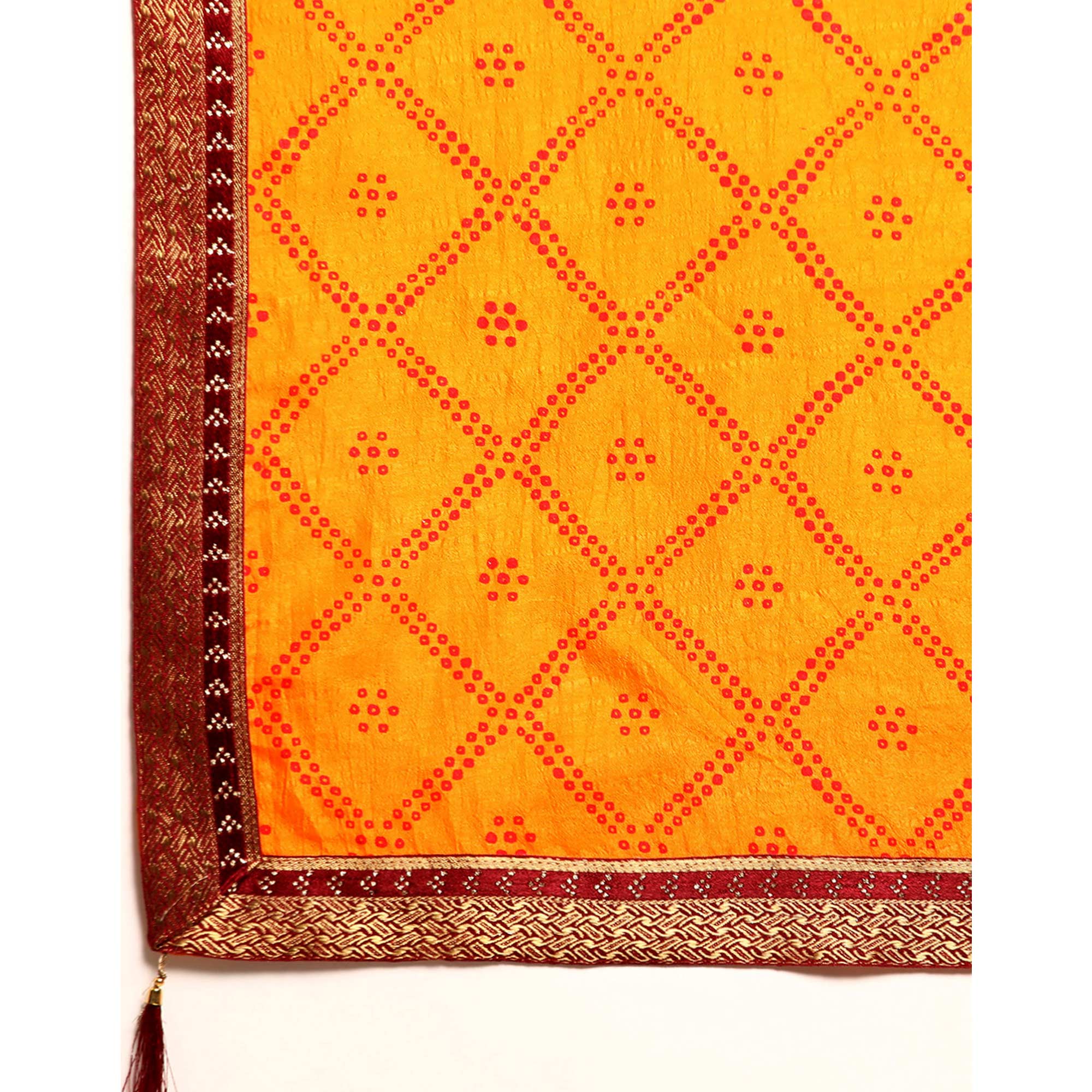 Mustard Bandhani Foil Printed Vichitra Silk Saree