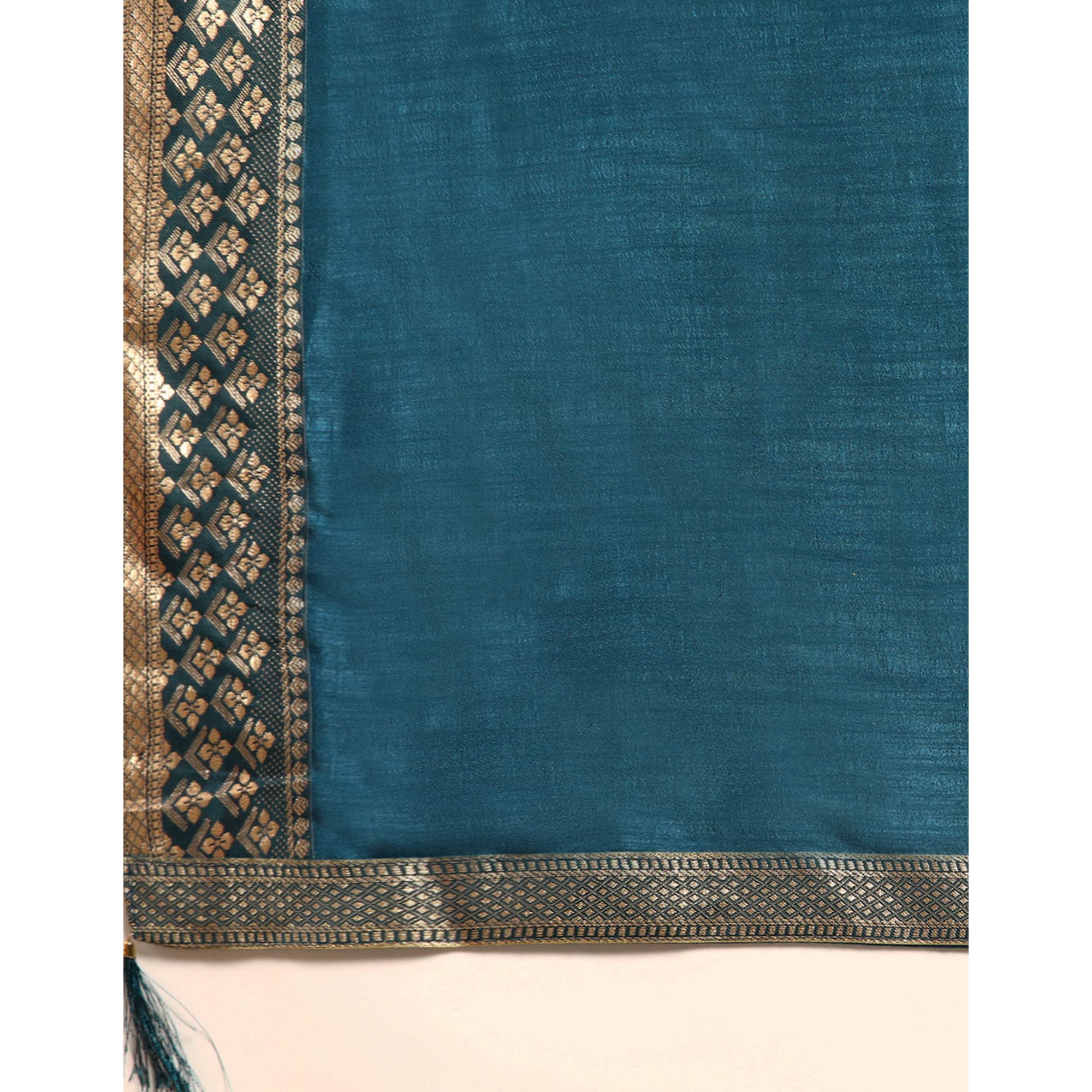 Blue Solid Vichitra Silk Saree With Zari Border
