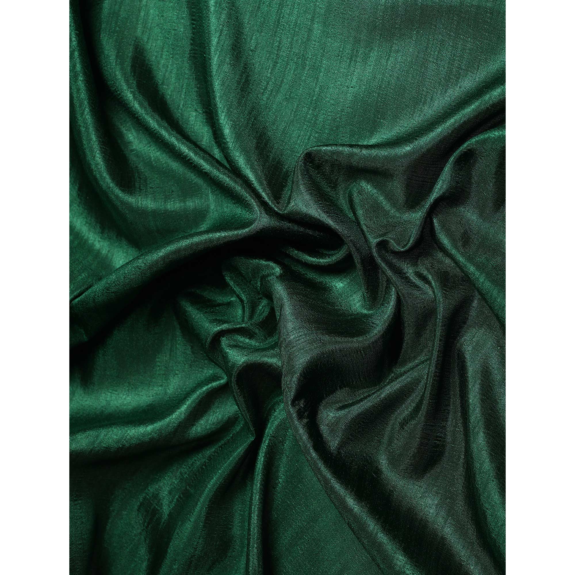 Green Solid Vichitra Silk Saree With Zari Border