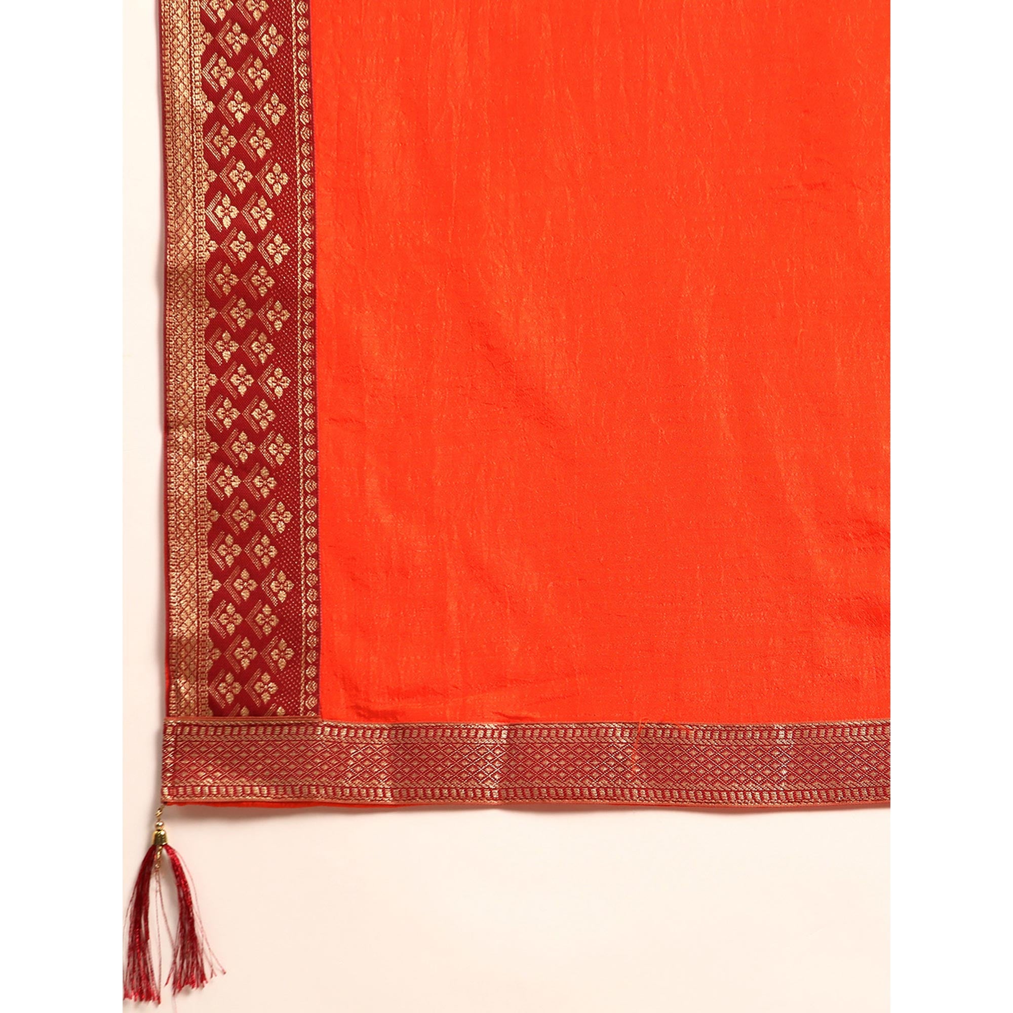 Orange Solid Vichitra Silk Saree With Zari Border