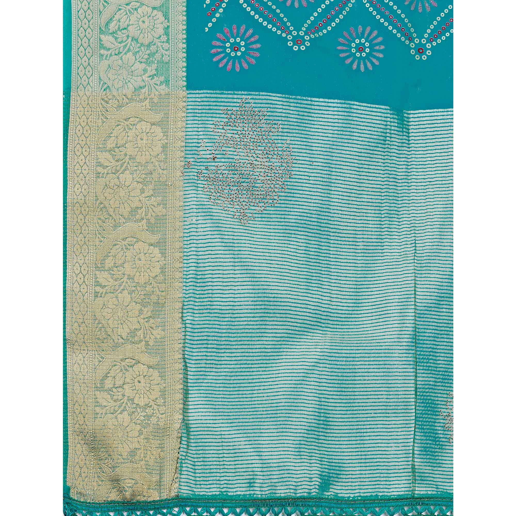 Rama Blue Bandhani Printed Organza Saree With Woven Border