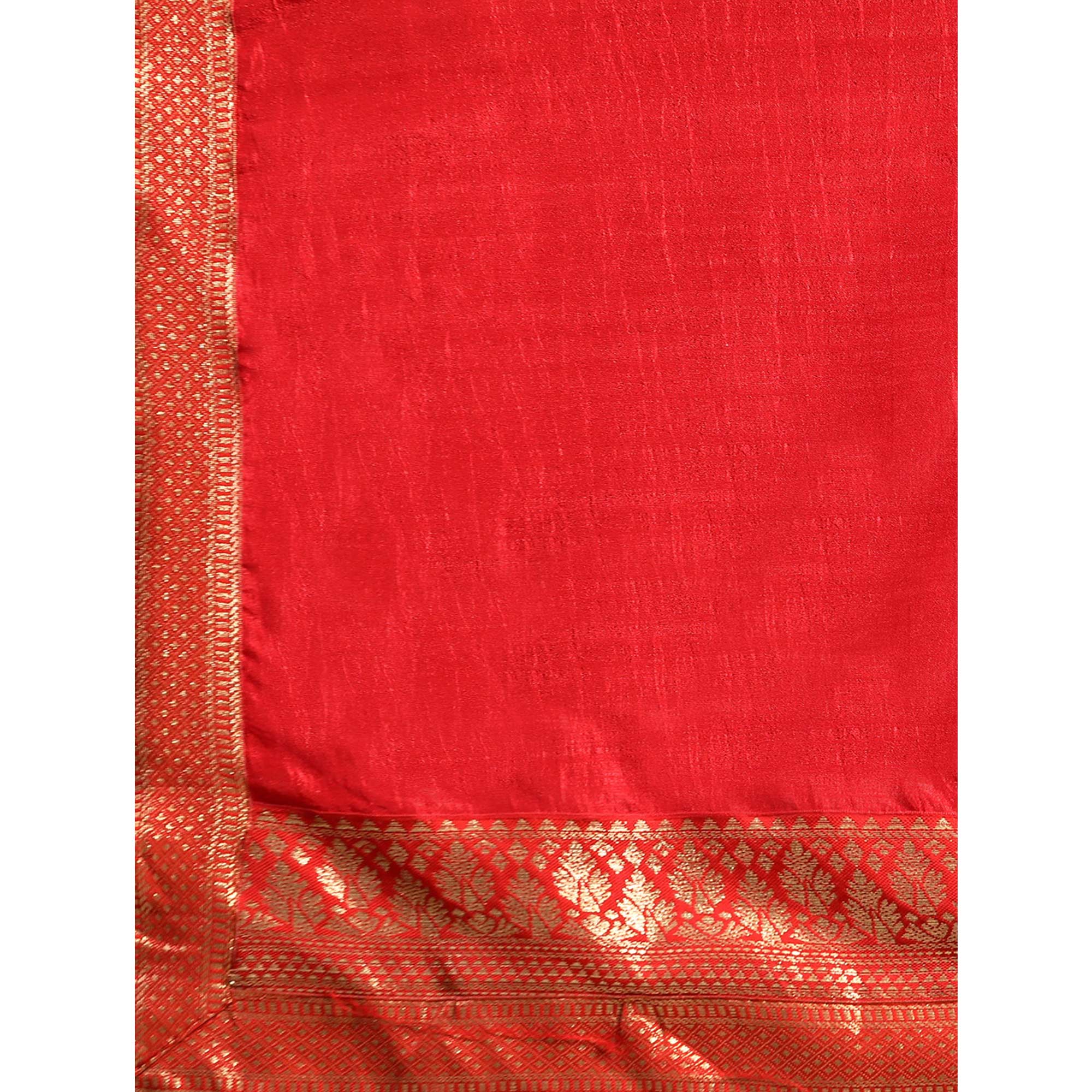 Red Solid Vichitra Silk Saree With Fancy Zari Border