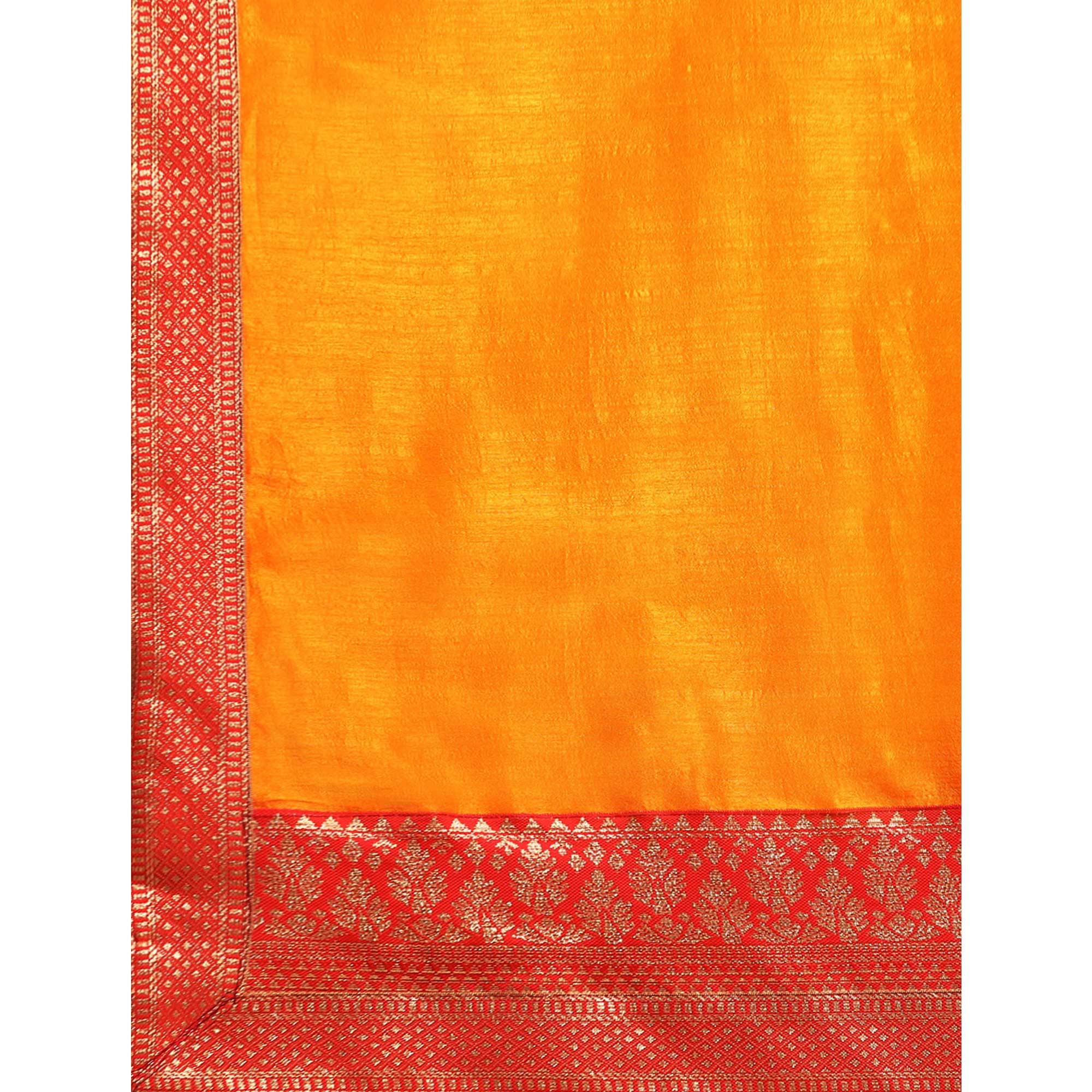 Mustard Solid Vichitra Silk Saree With Fancy Zari Border