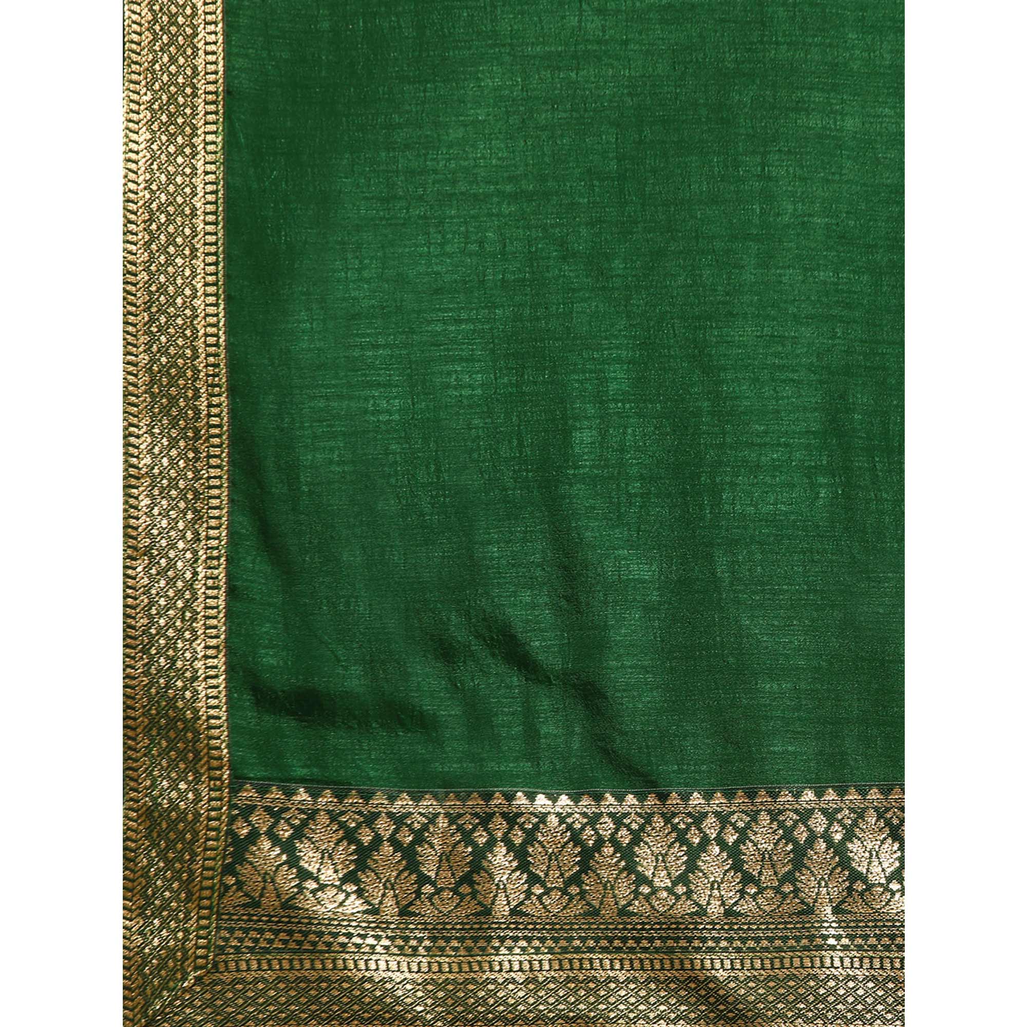 Green Solid Vichitra Silk Saree With Fancy Zari Border