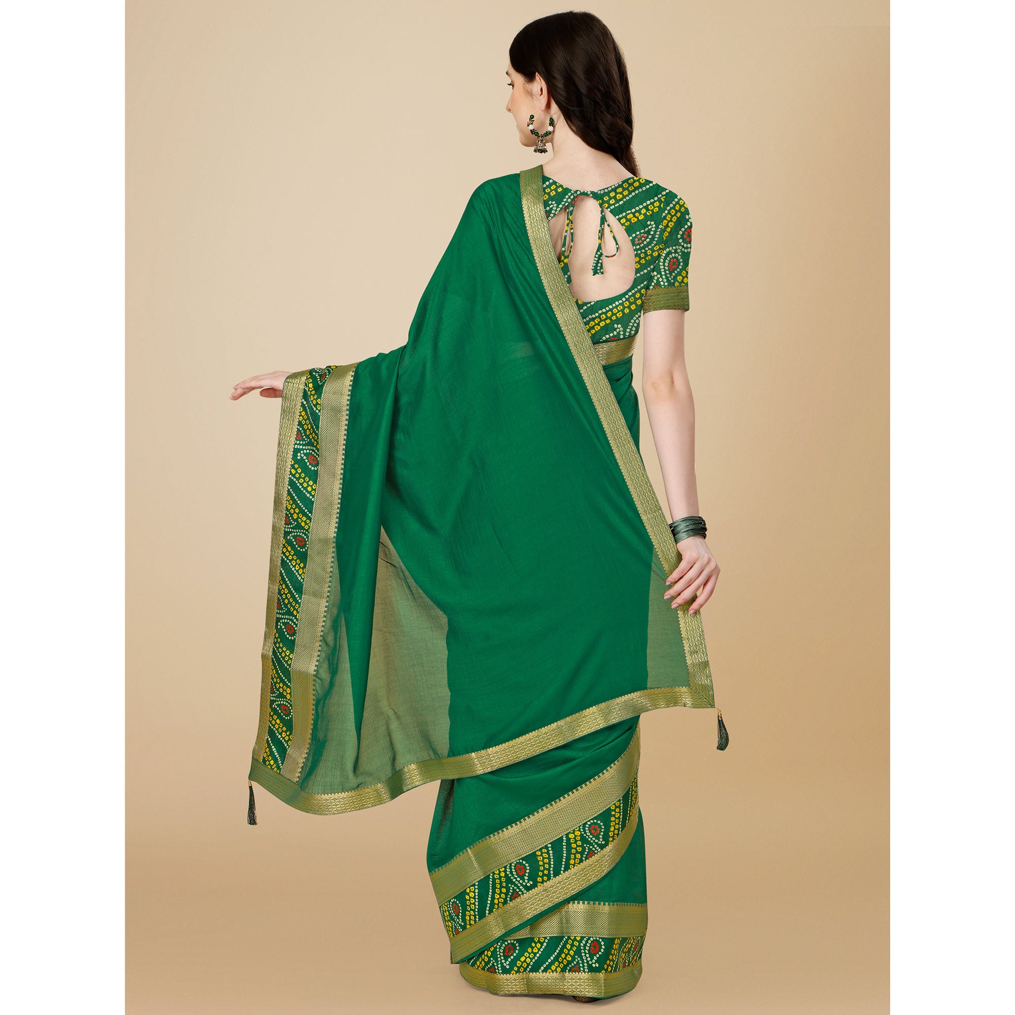 Green Solid Vichitra Silk Saree