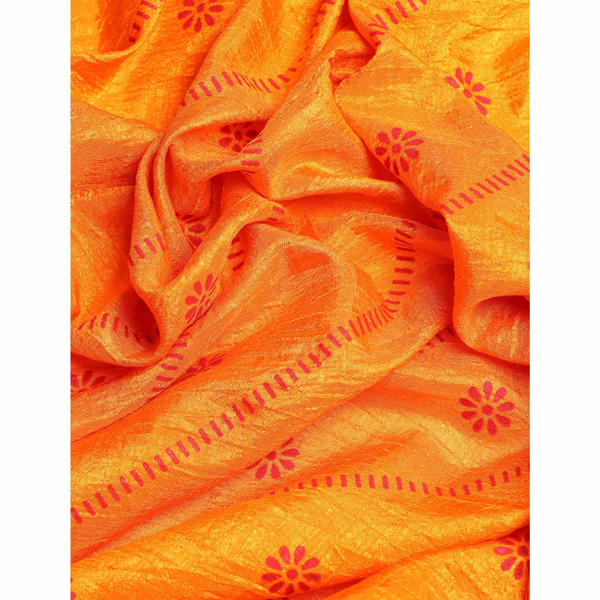Mustard Floral Foil Printed Vichitra Silk Saree
