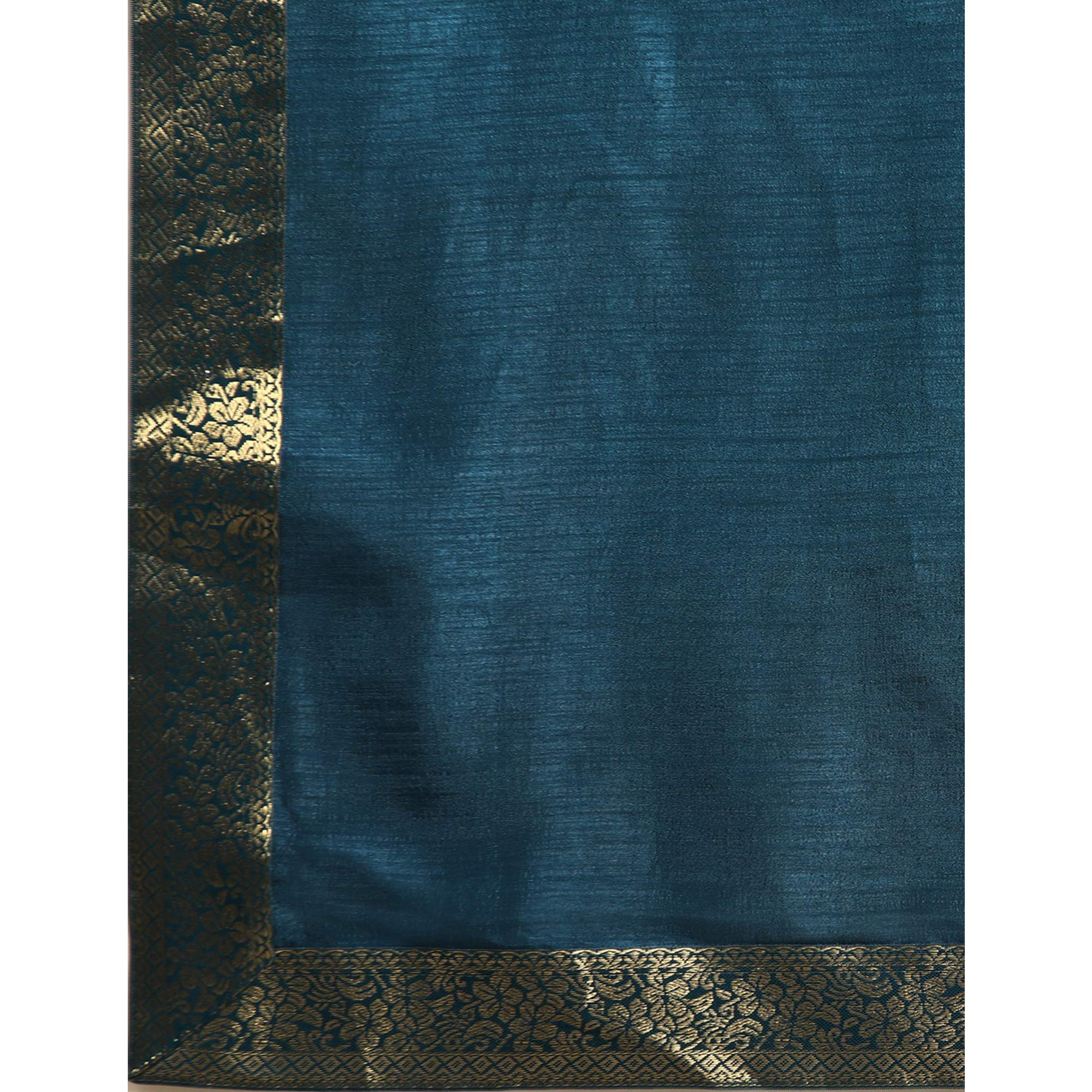 Blue Solid Vichitra Silk Saree With Fancy Zari Border