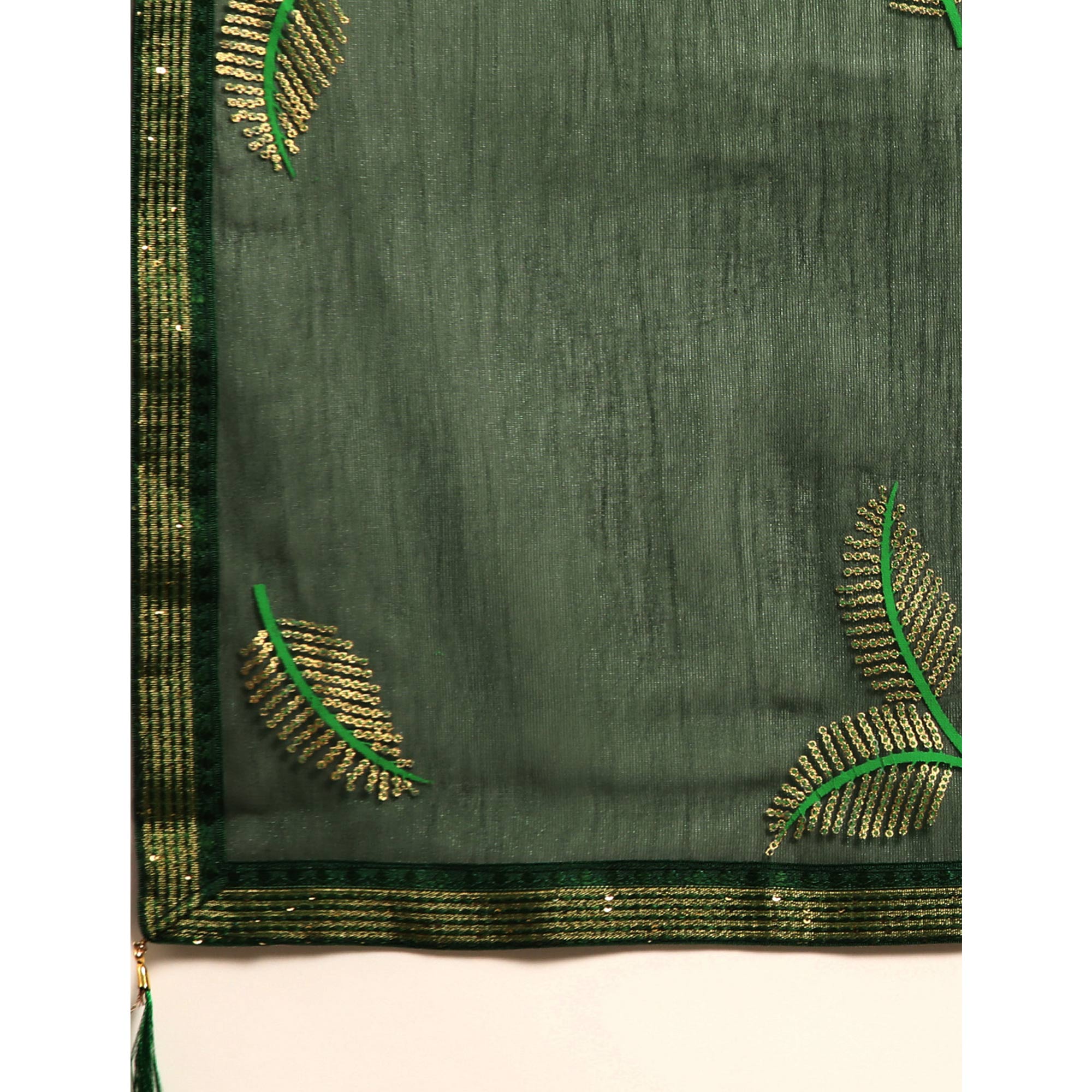 Green Sequins Embroidered Chiffon Saree With Tassels