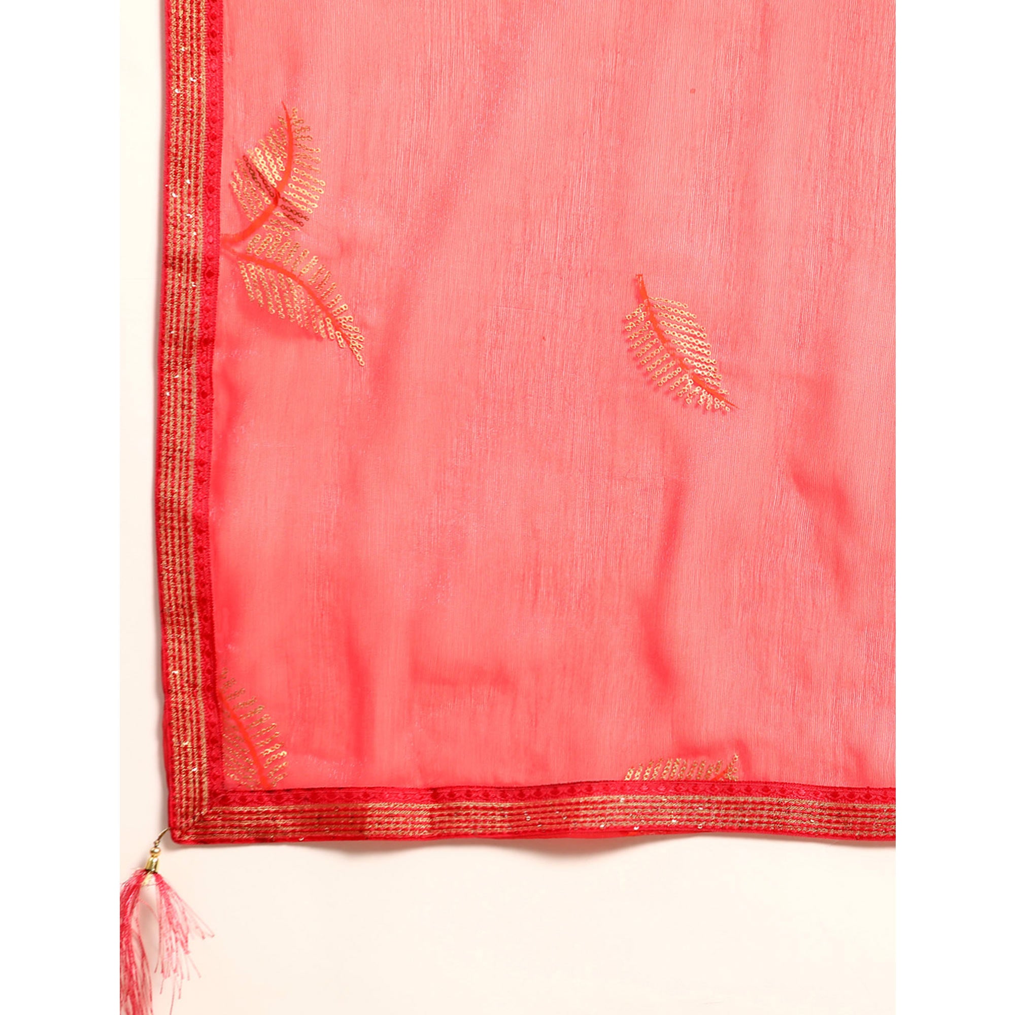 Gajri Pink Sequins Embroidered Chiffon Saree With Tassels