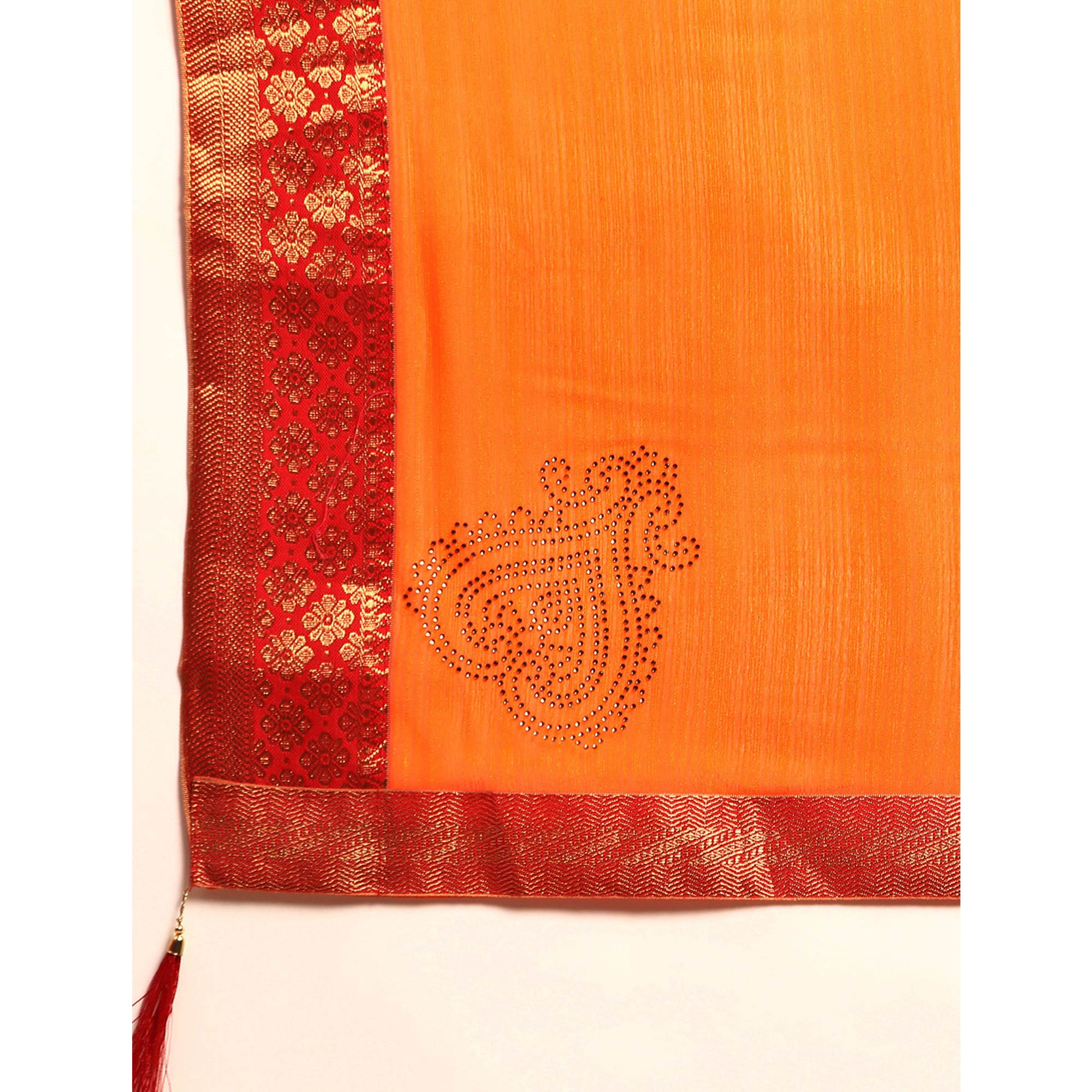 Mustard Swarovski Work Chiffon Saree With Zari Border