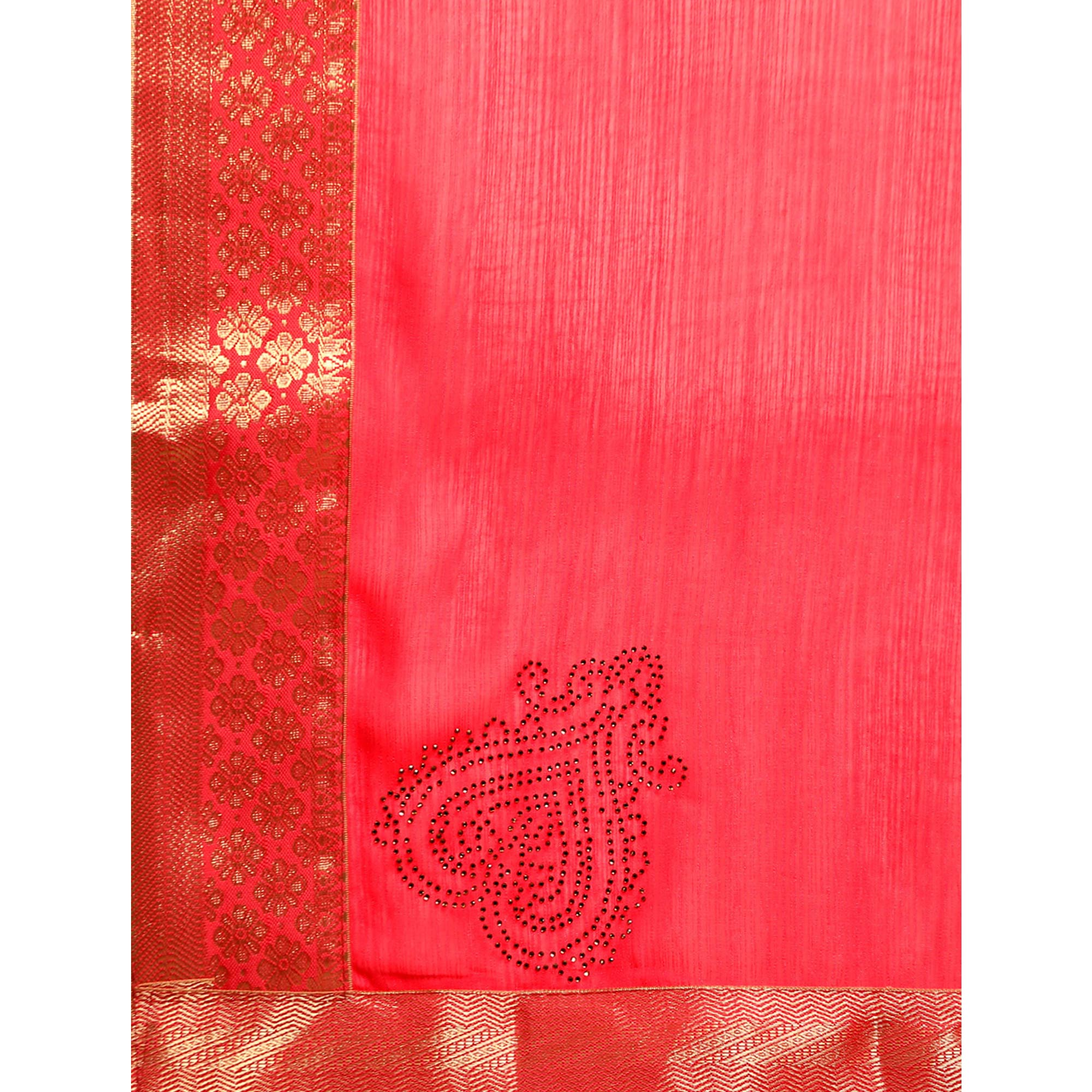 Pink Swarovski Work Chiffon Saree With Zari Border