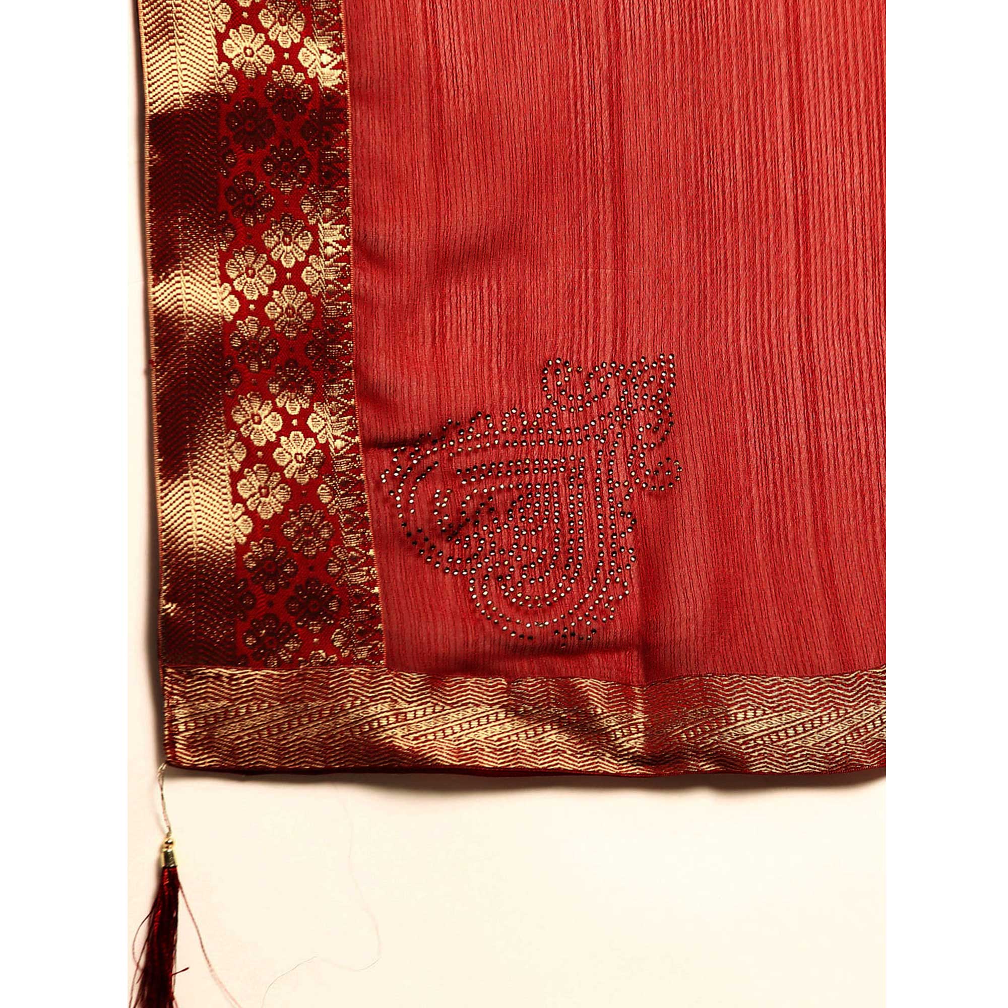 Maroon Swarovski Work Chiffon Saree With Zari Border