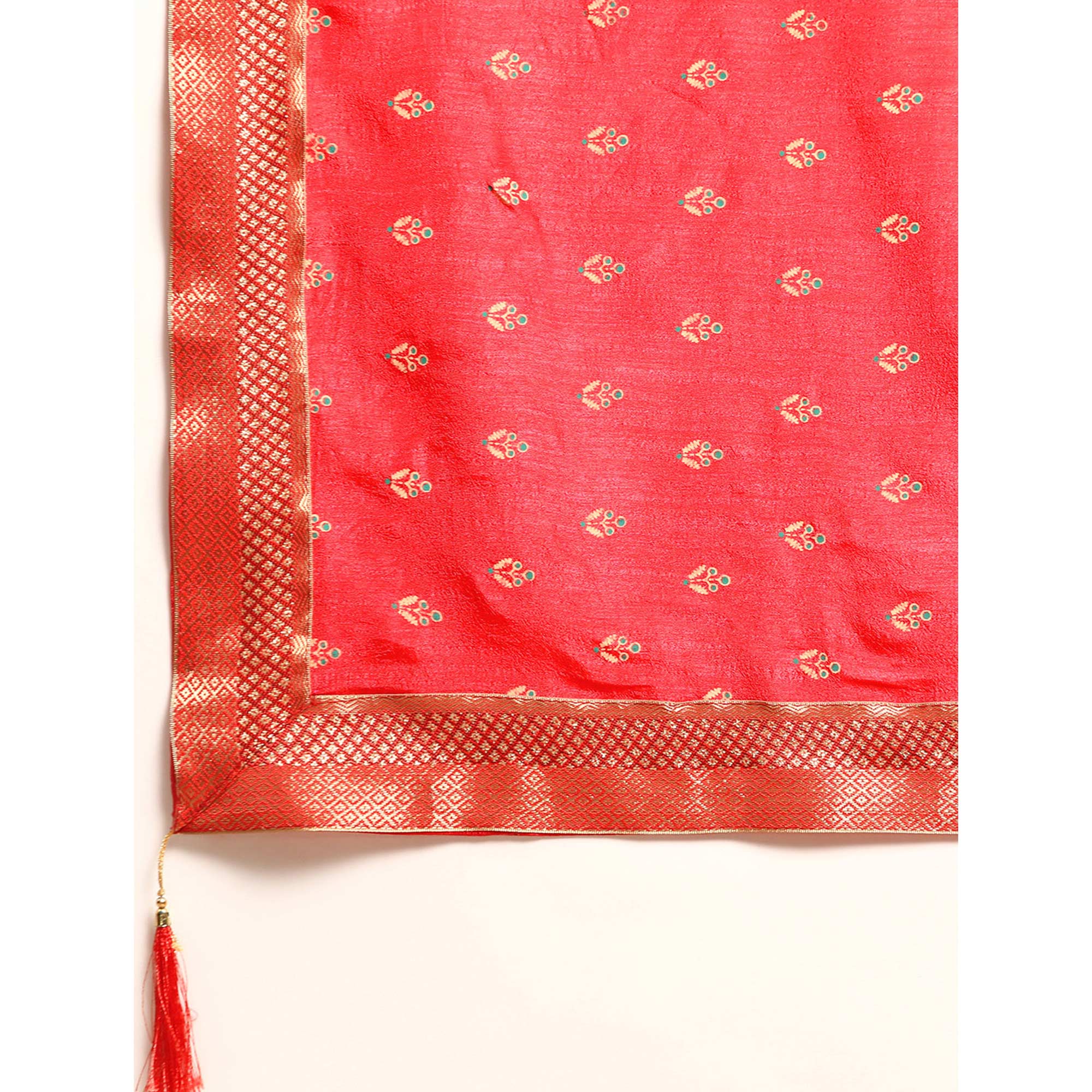 Gajri Pink Floral Printed Vichitra Silk Saree With Tassels