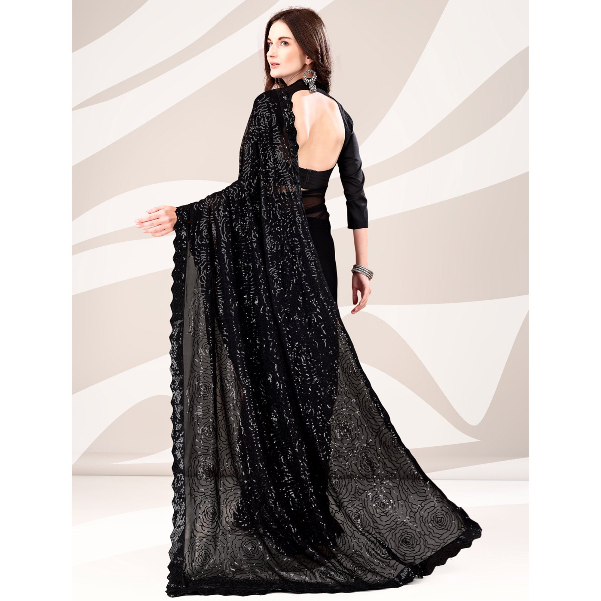 Black Sequin Embroidered Georgette Saree