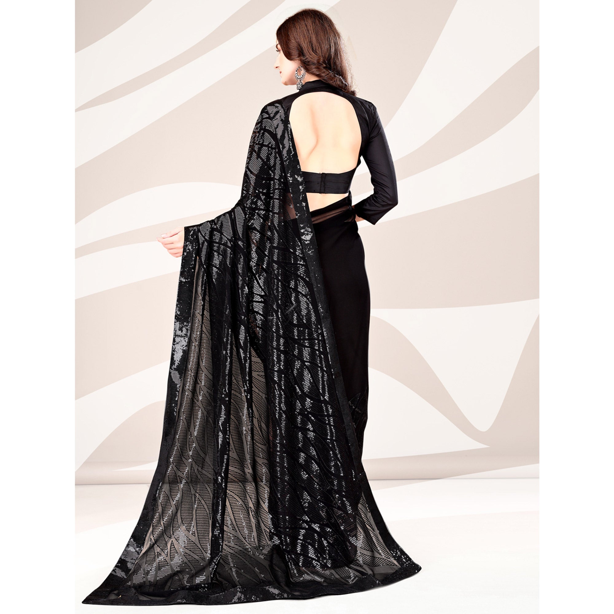 Black Sequin Embroidered Georgette Saree