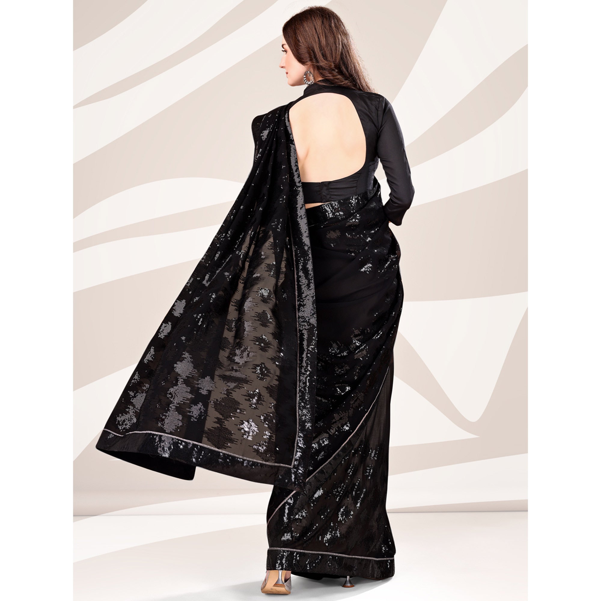 Black Sequin Embroidered Georgette Saree
