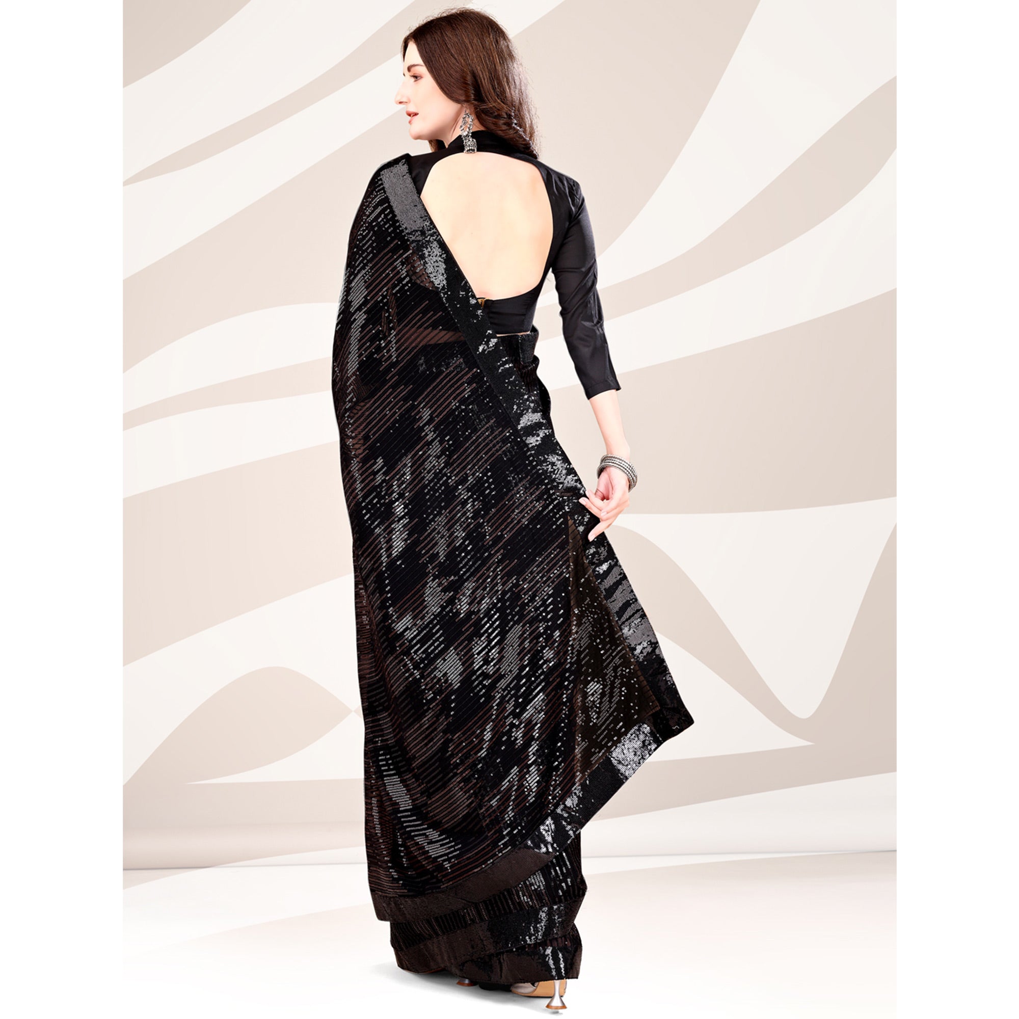 Black Sequin Embroidered Georgette Saree