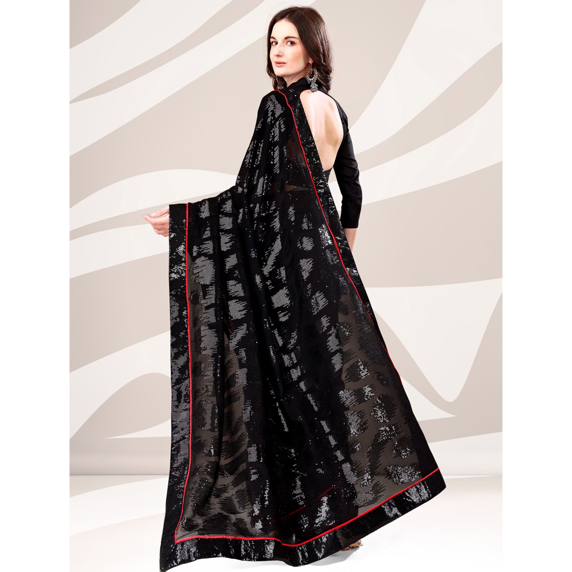 Black Sequin Embroidered Georgette Saree
