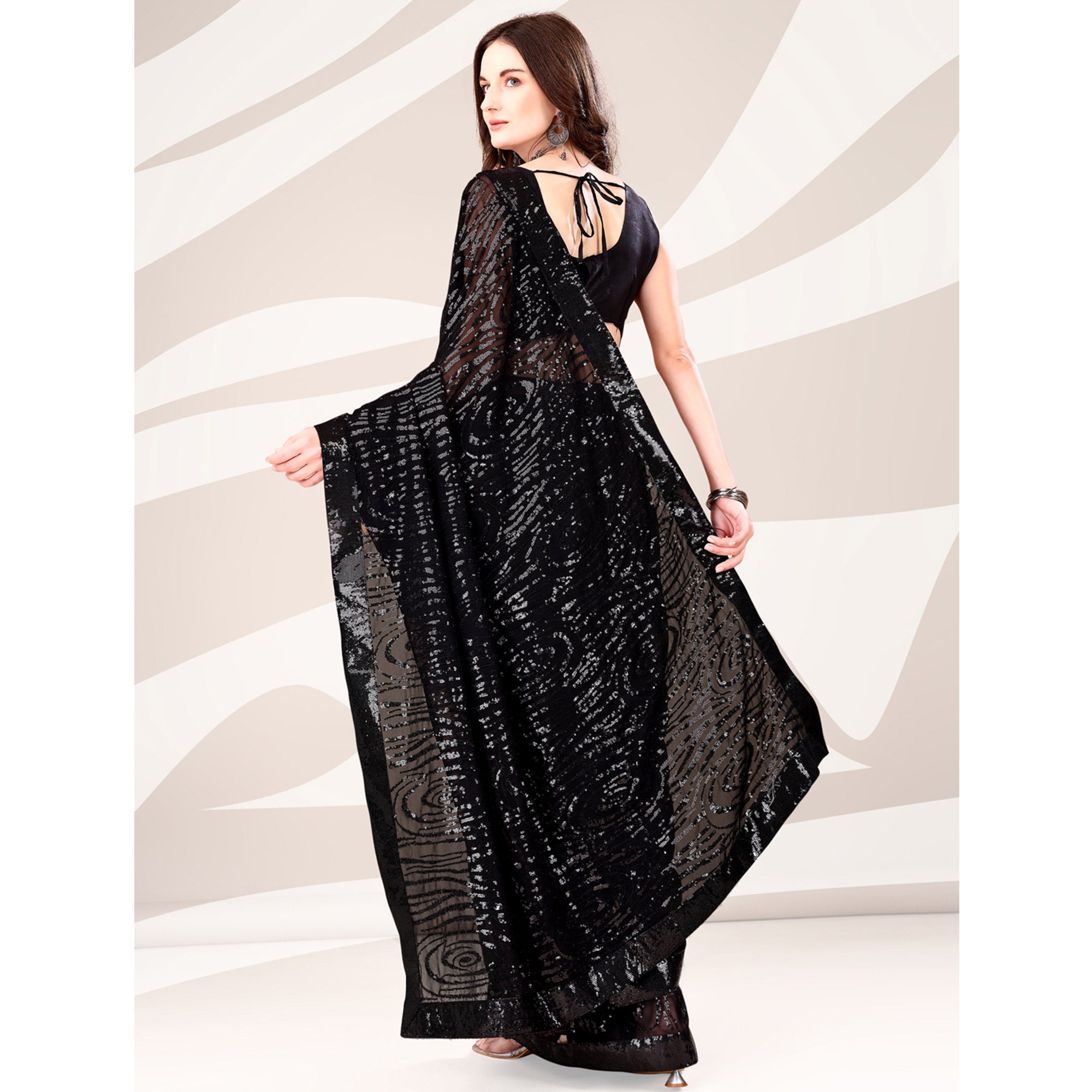 Black Sequin Embroidered Georgette Saree