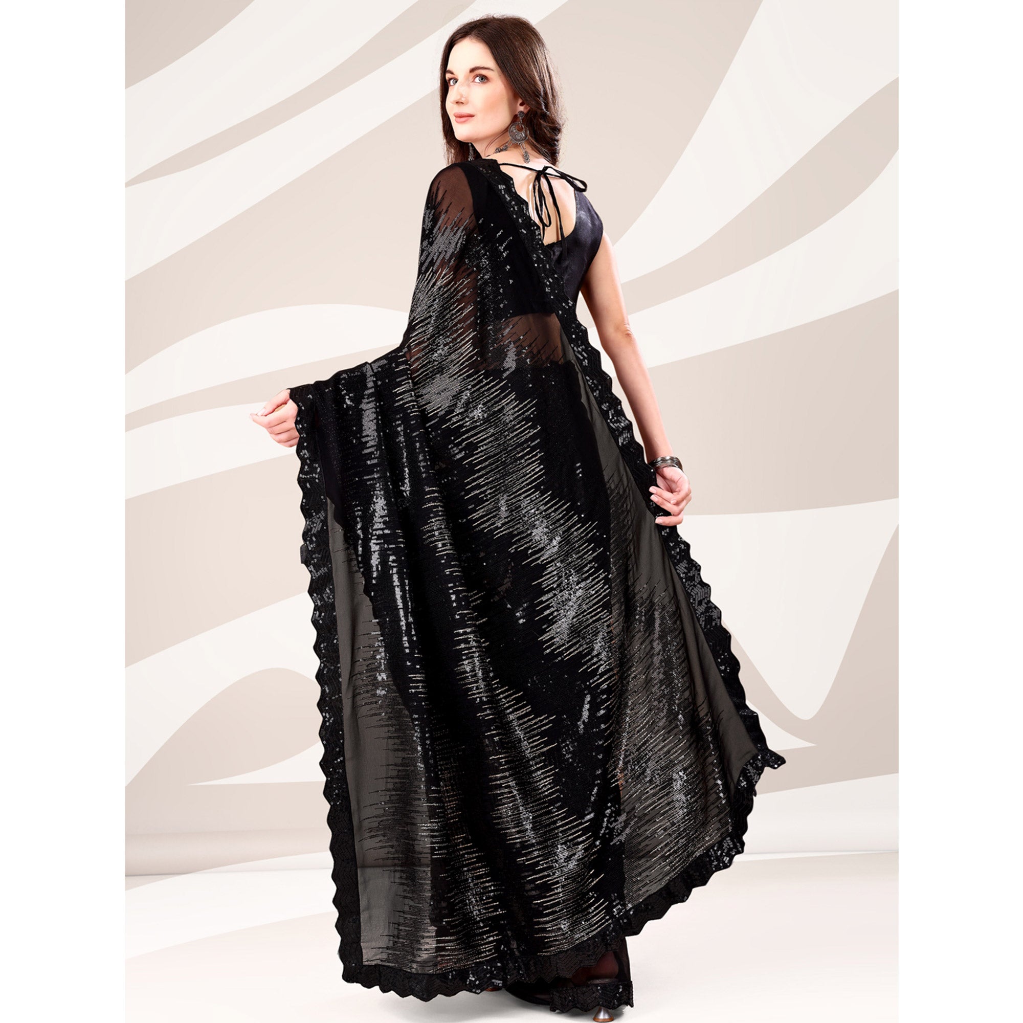 Black Sequin Embroidered Georgette Saree