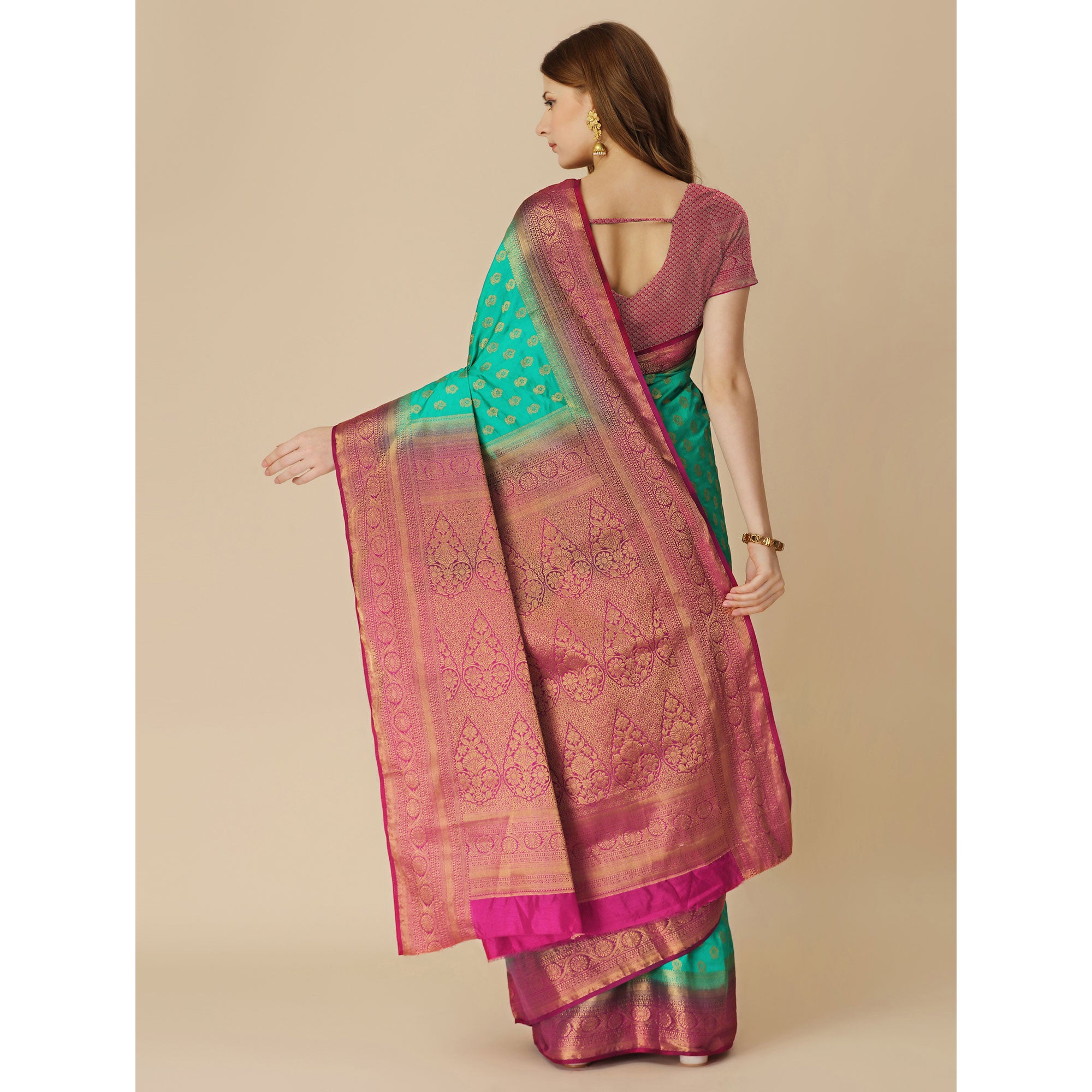 Rama Green Woven Dola Silk Saree