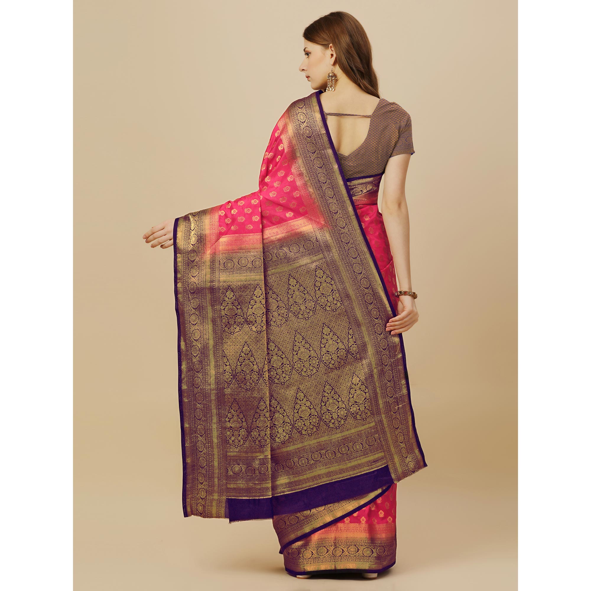 Pink Woven Dola Silk Saree