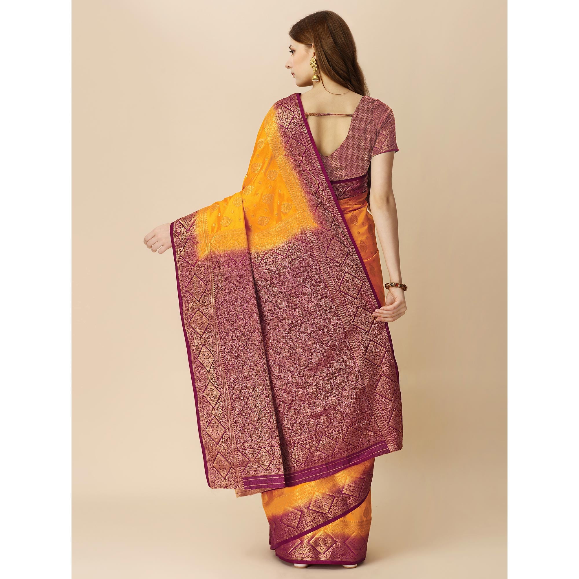 Yellow Woven Dola Silk Saree