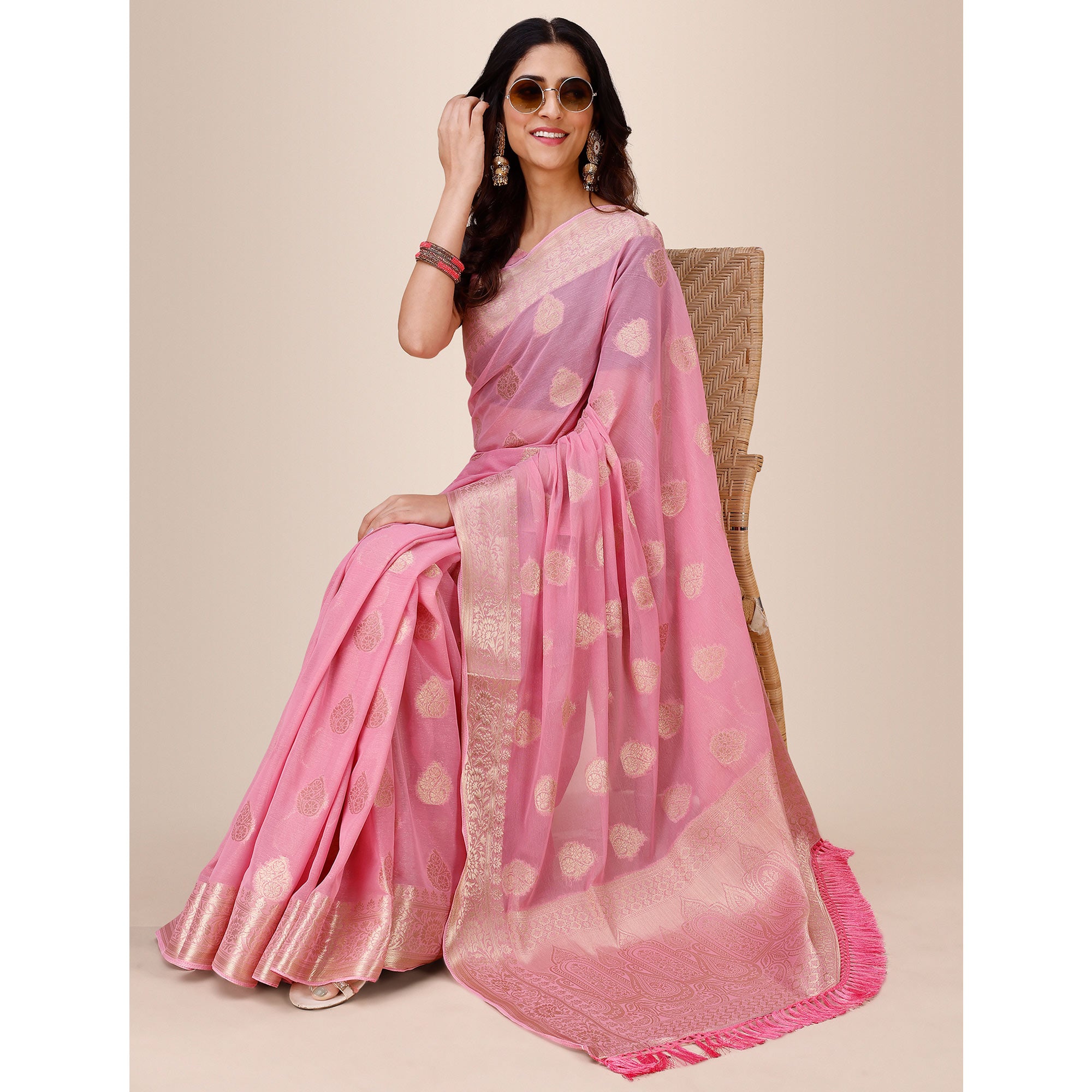 Light Pink Woven Chiffon Saree