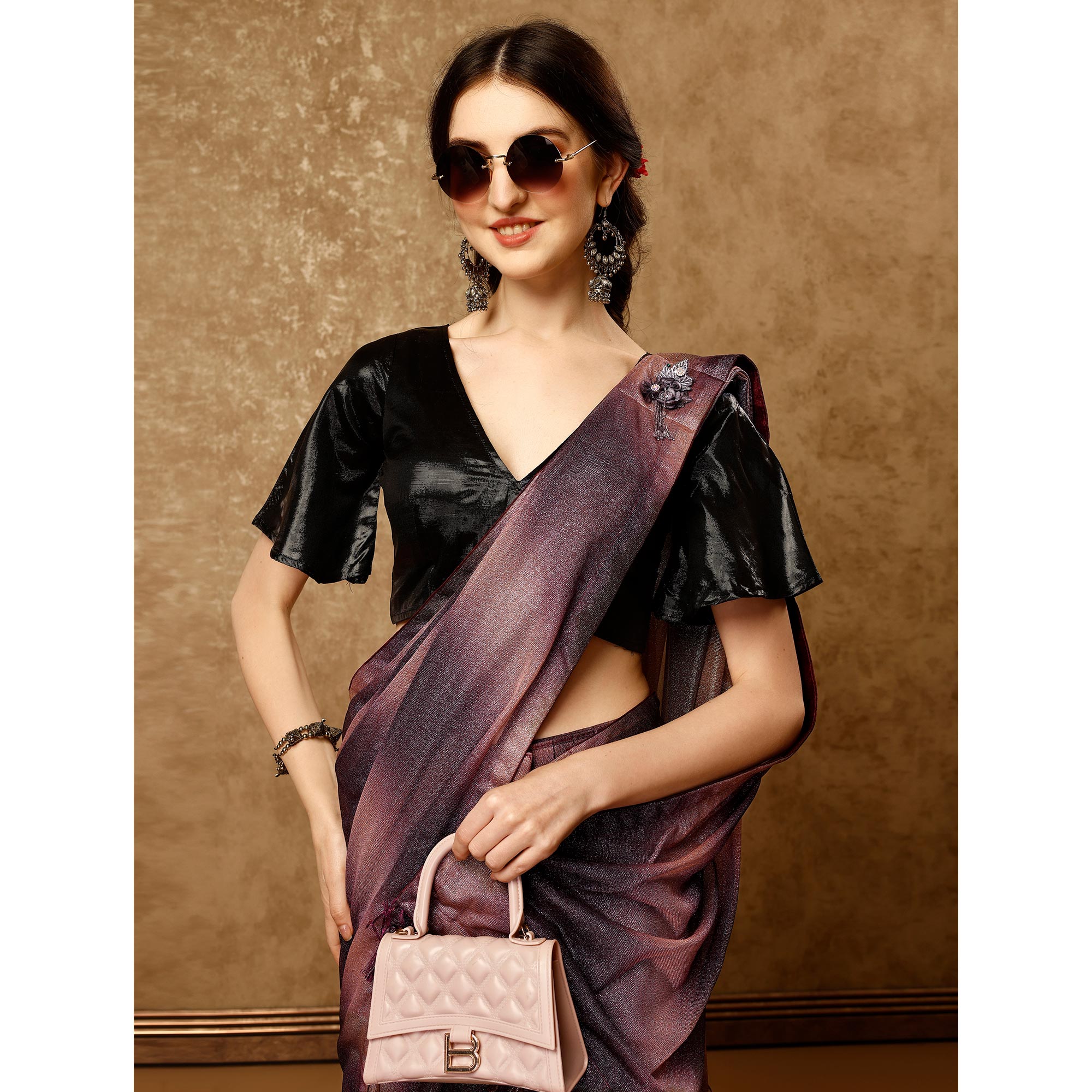Purple Ombre Printed Lycra Ready To Wear Saree