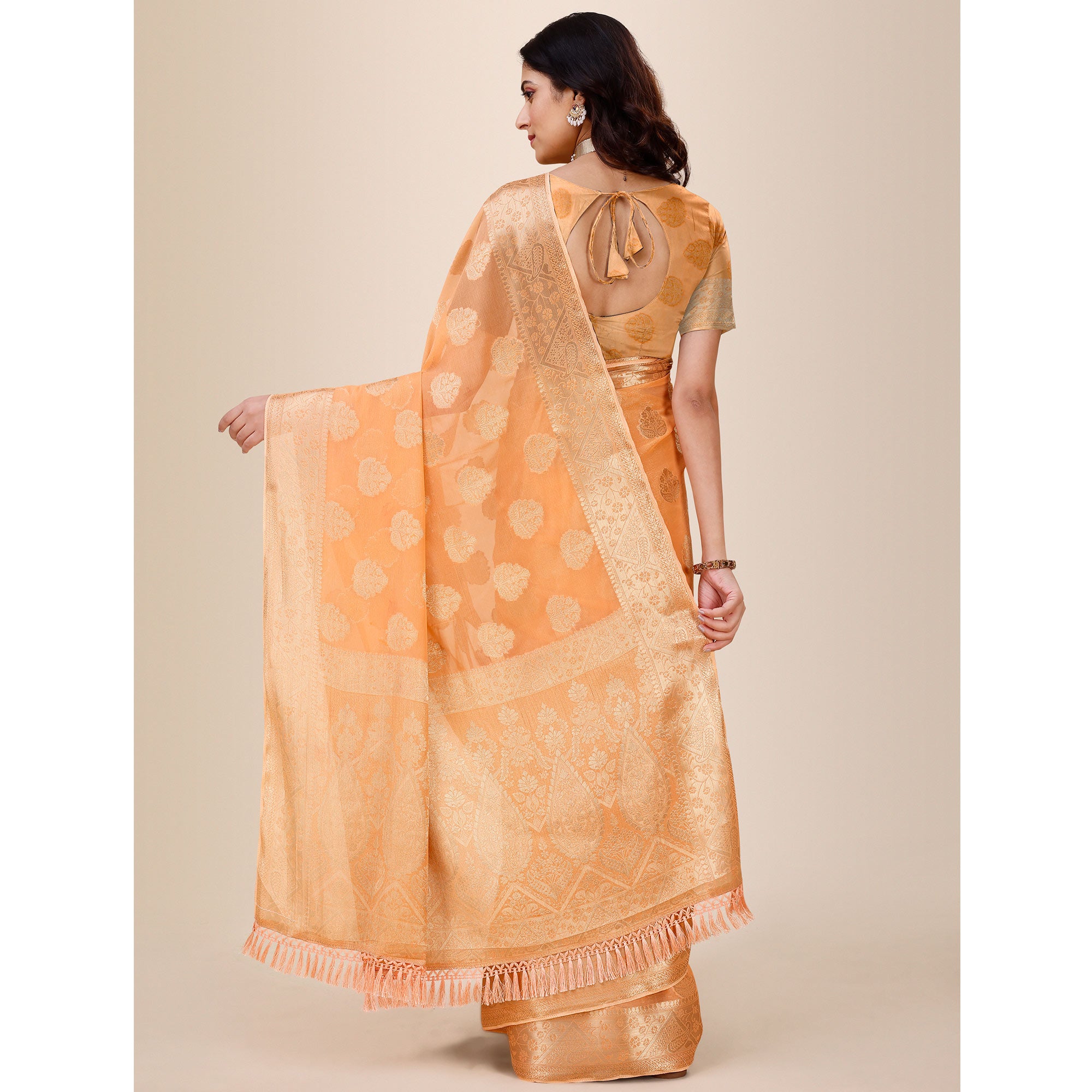 Orange Woven Chiffon Saree