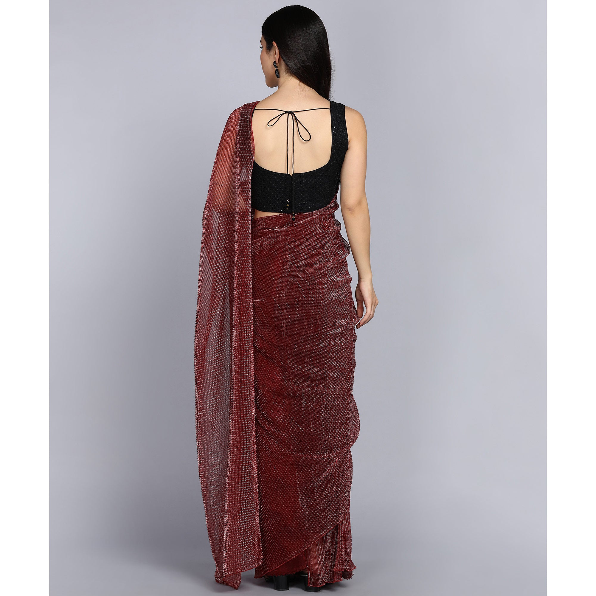 Maroon Solid Lycra Crush Saree