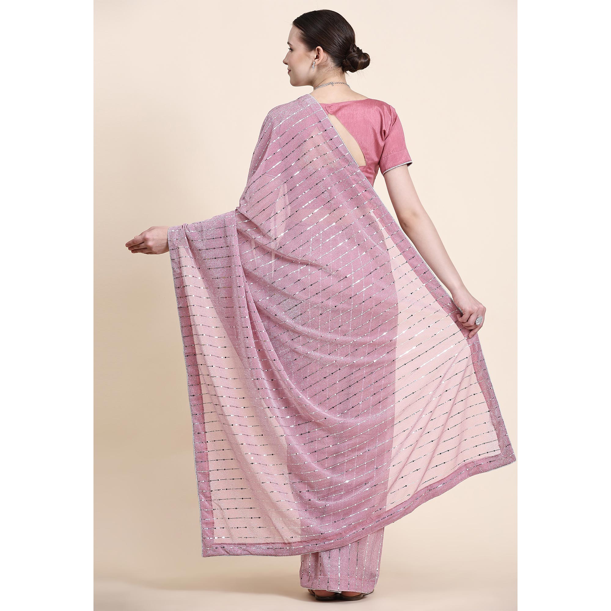 Pink Tikali Work Lycra Saree