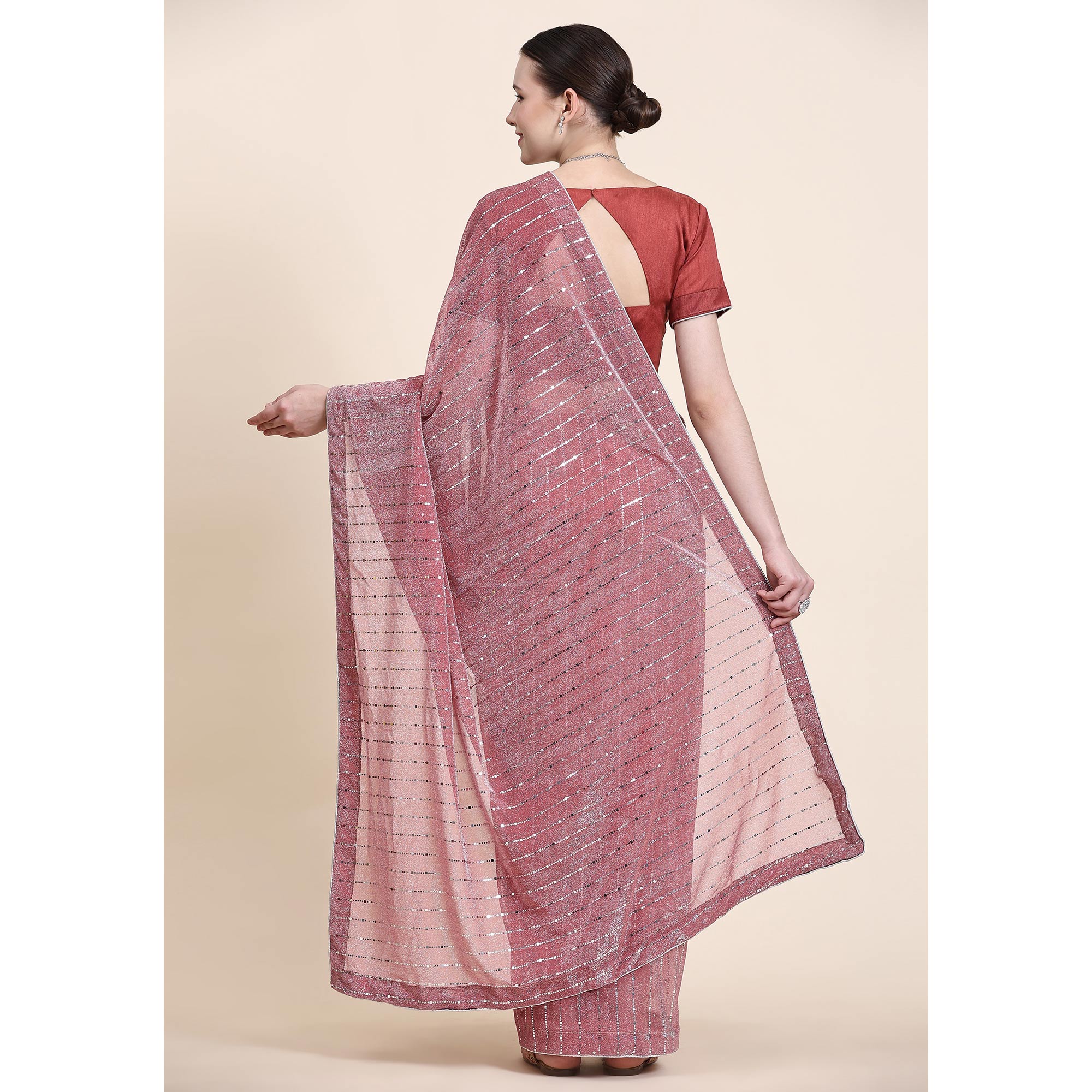 Pink Tikali Work Lycra Saree