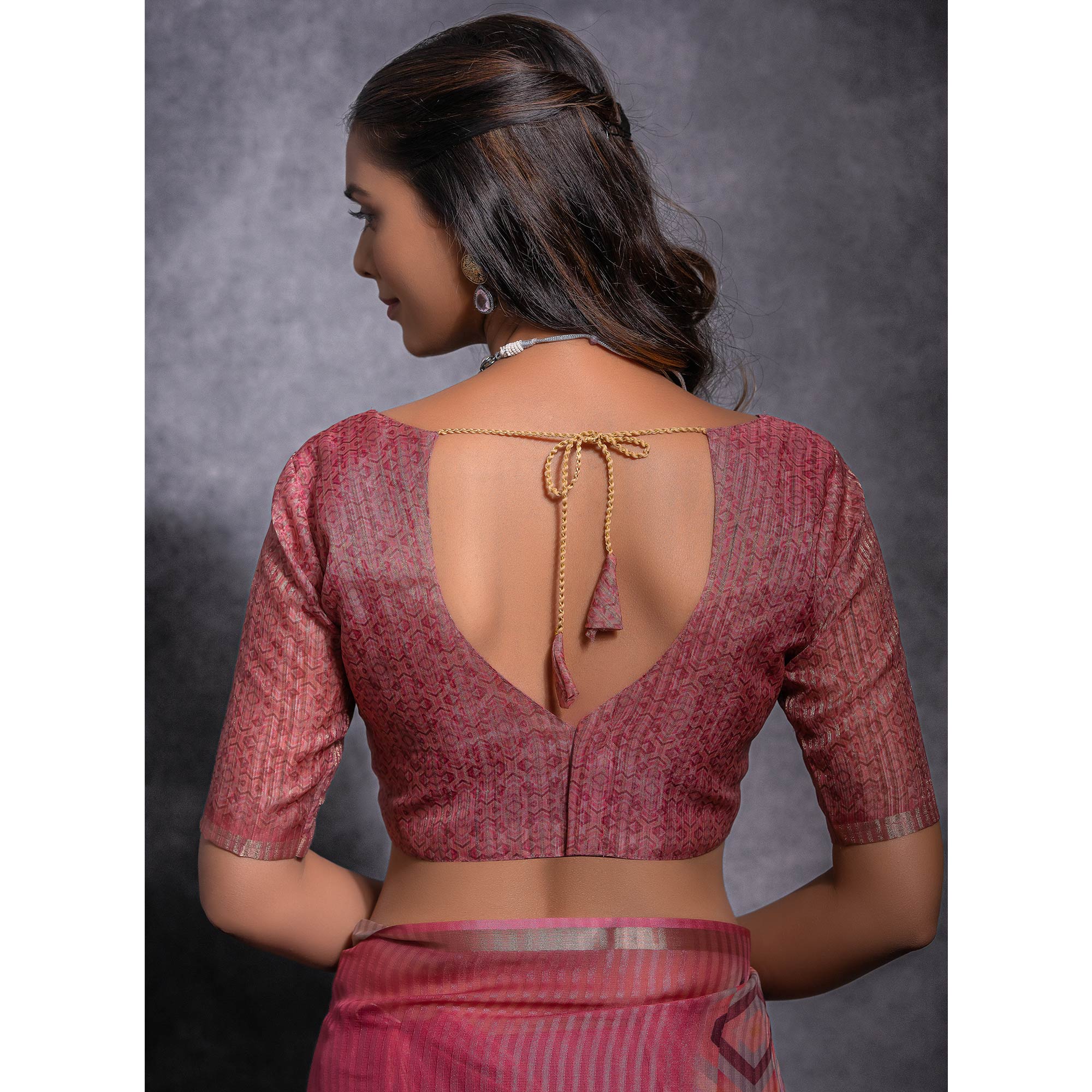 Pink Digital Printed Linen Saree With Woven Border