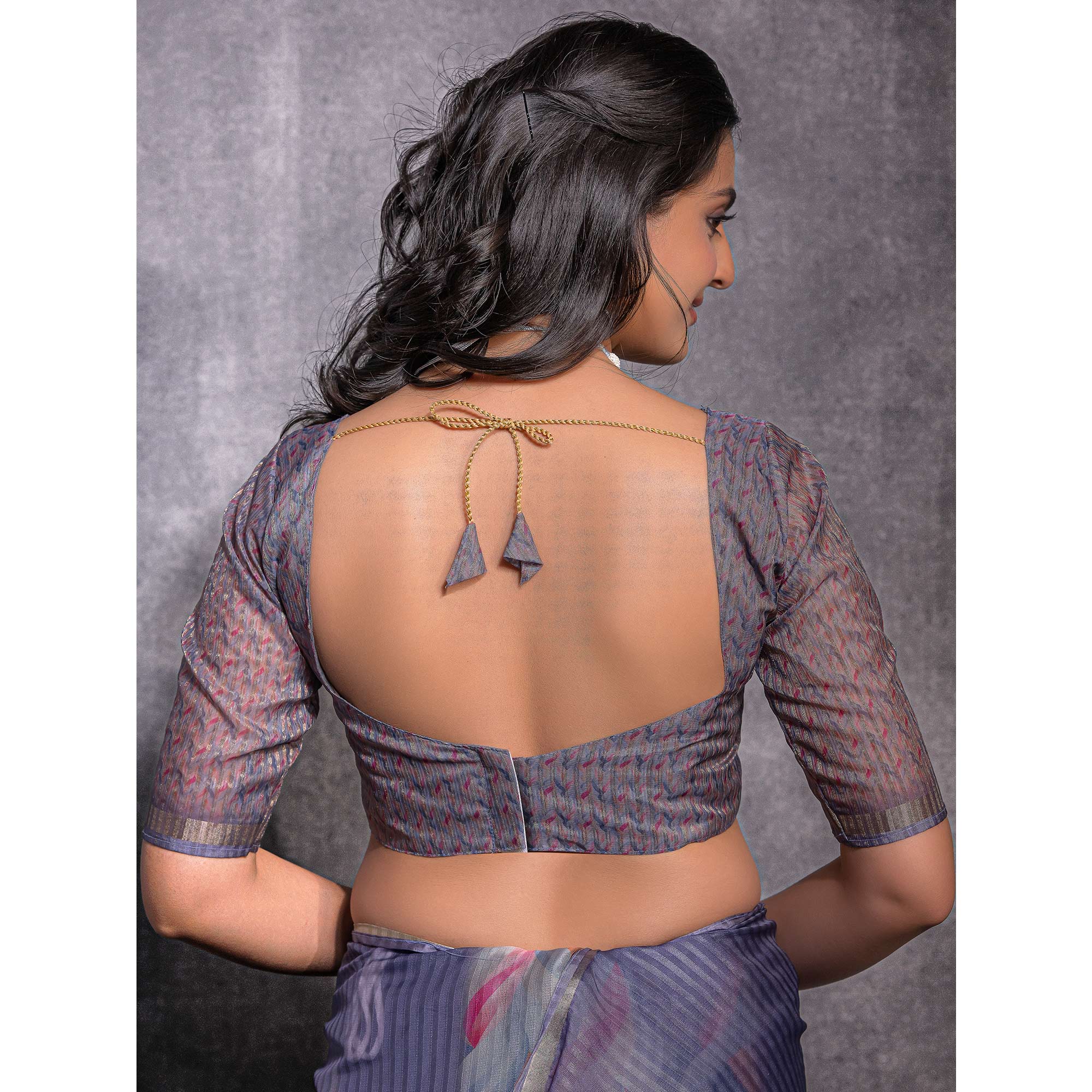 Purple Digital Printed Linen Saree With Woven Border