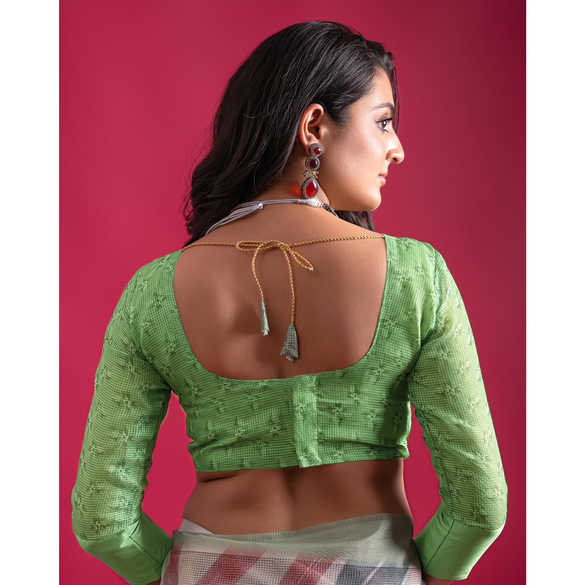 Green Floral Digital Printed Linen Saree With Woven Border