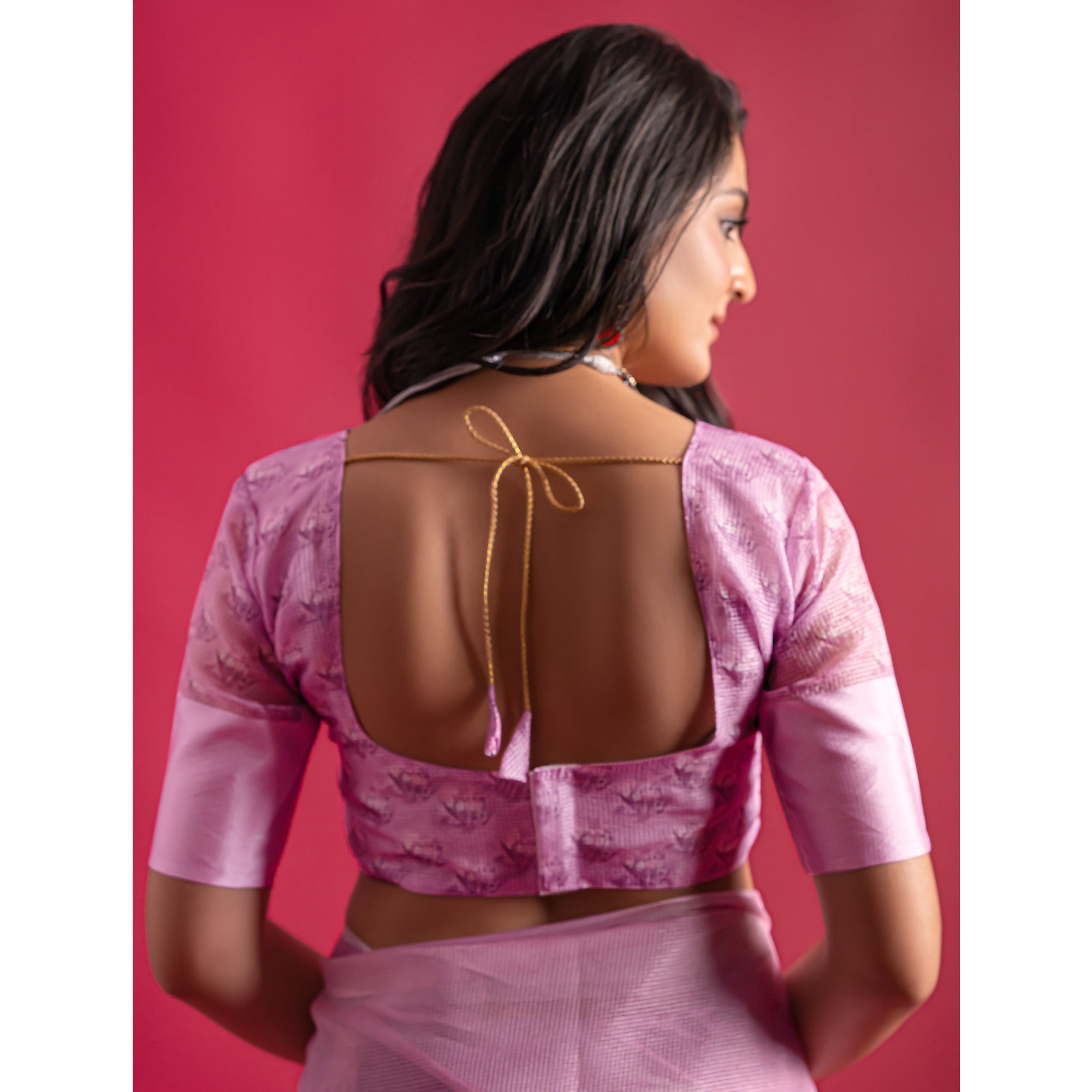 Pink Floral Digital Printed Linen Saree With Woven Border