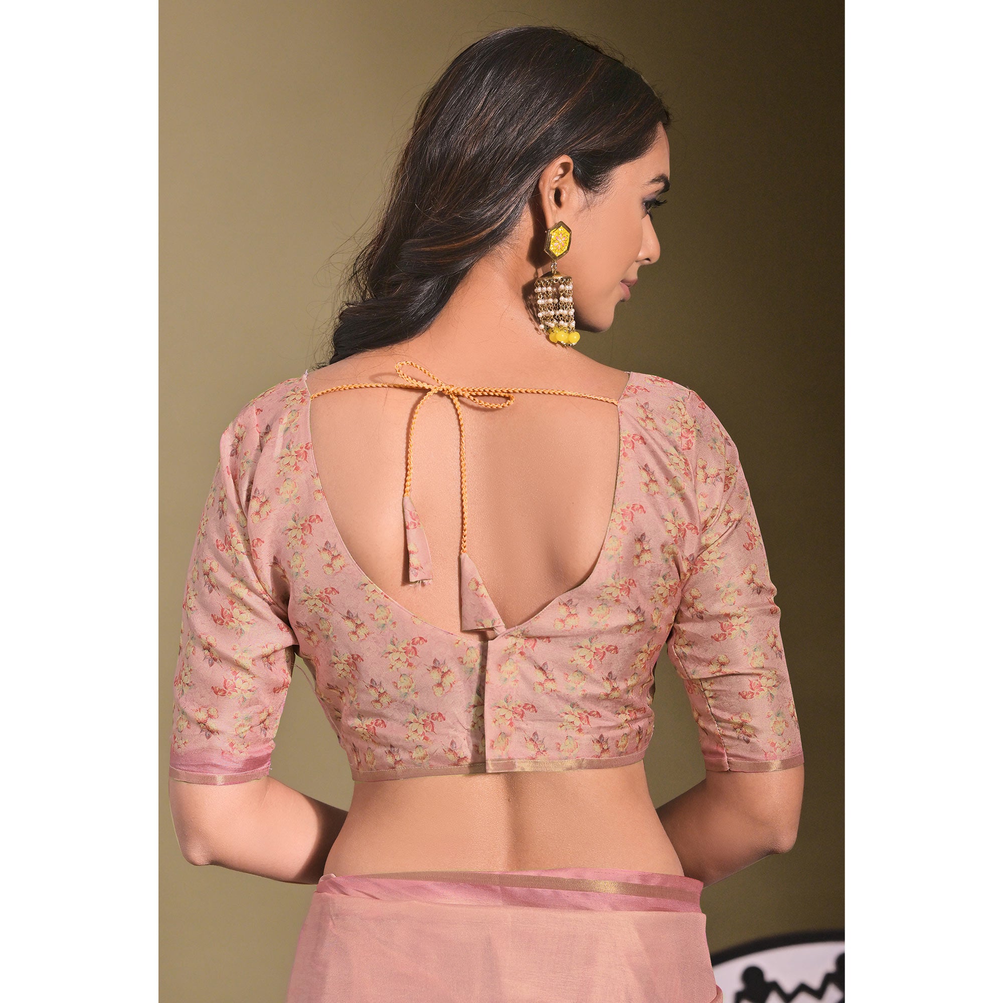Pink Floral Digital Printed Tussar Silk Saree