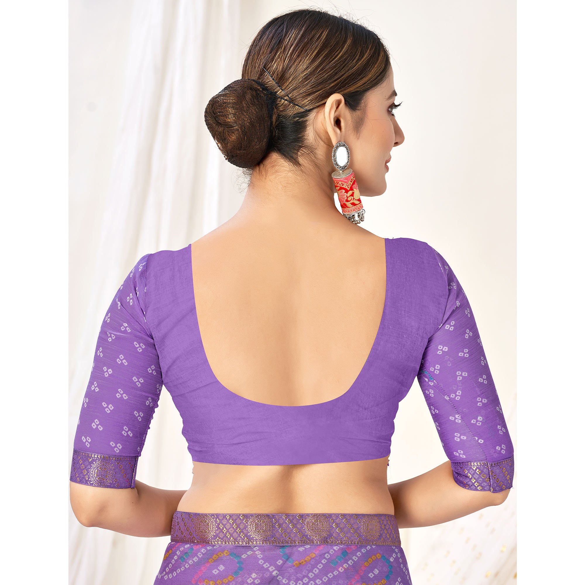Purple Bandhani Printed Chiffon Saree