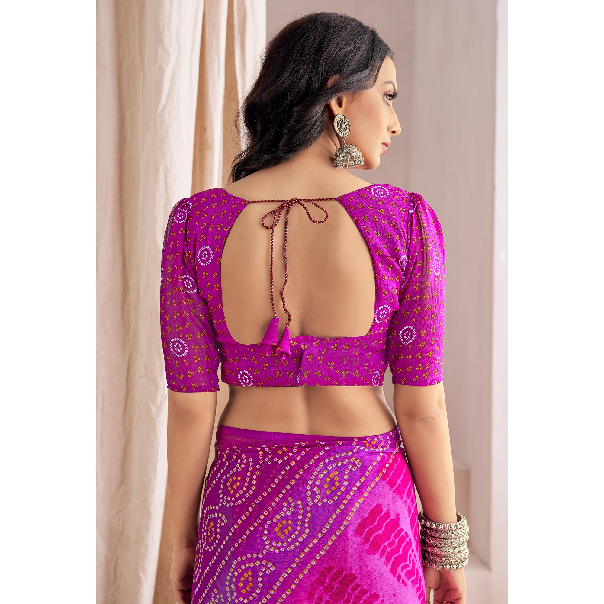 Purple Bandhani Printed Chiffon Saree